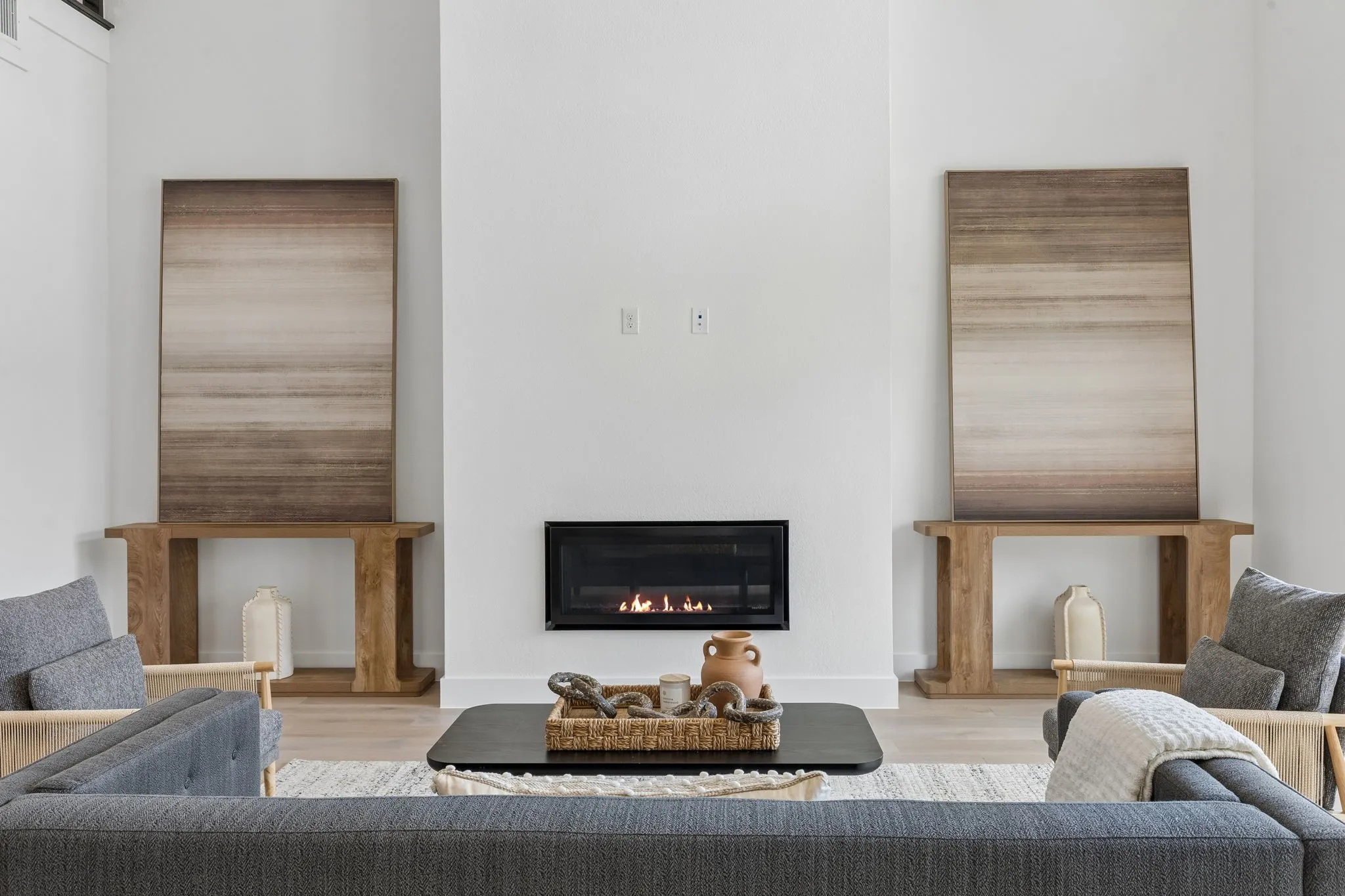 Recessed fireplace with a black finish