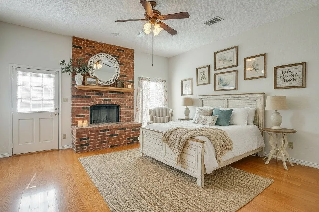 Virtually staged to highlight this primary lbedroom's potential.