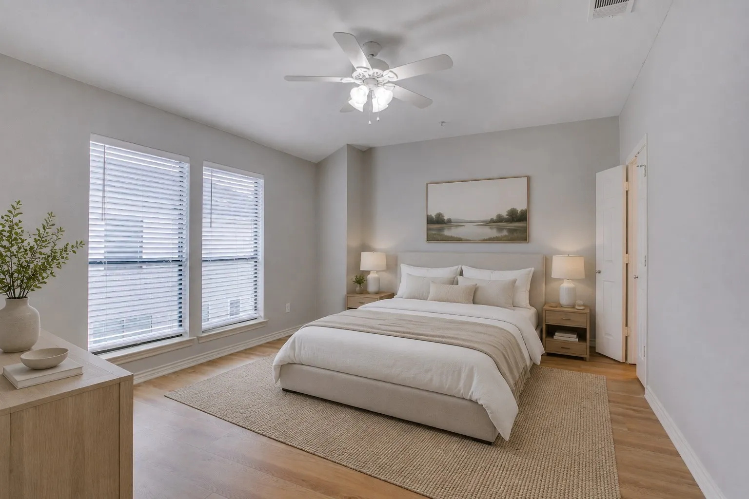Virtually staged primary bedroom