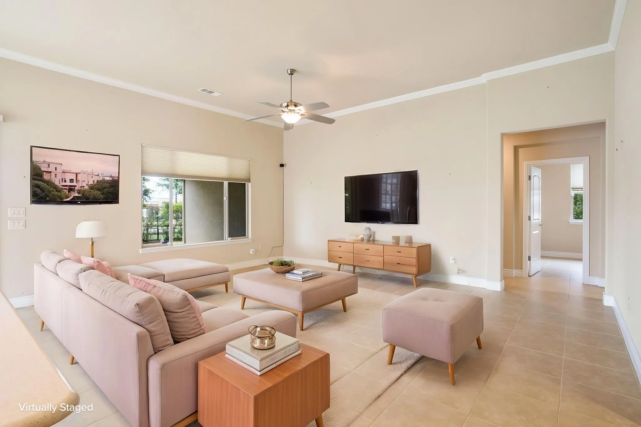 Spacious living area open to the kitchen.