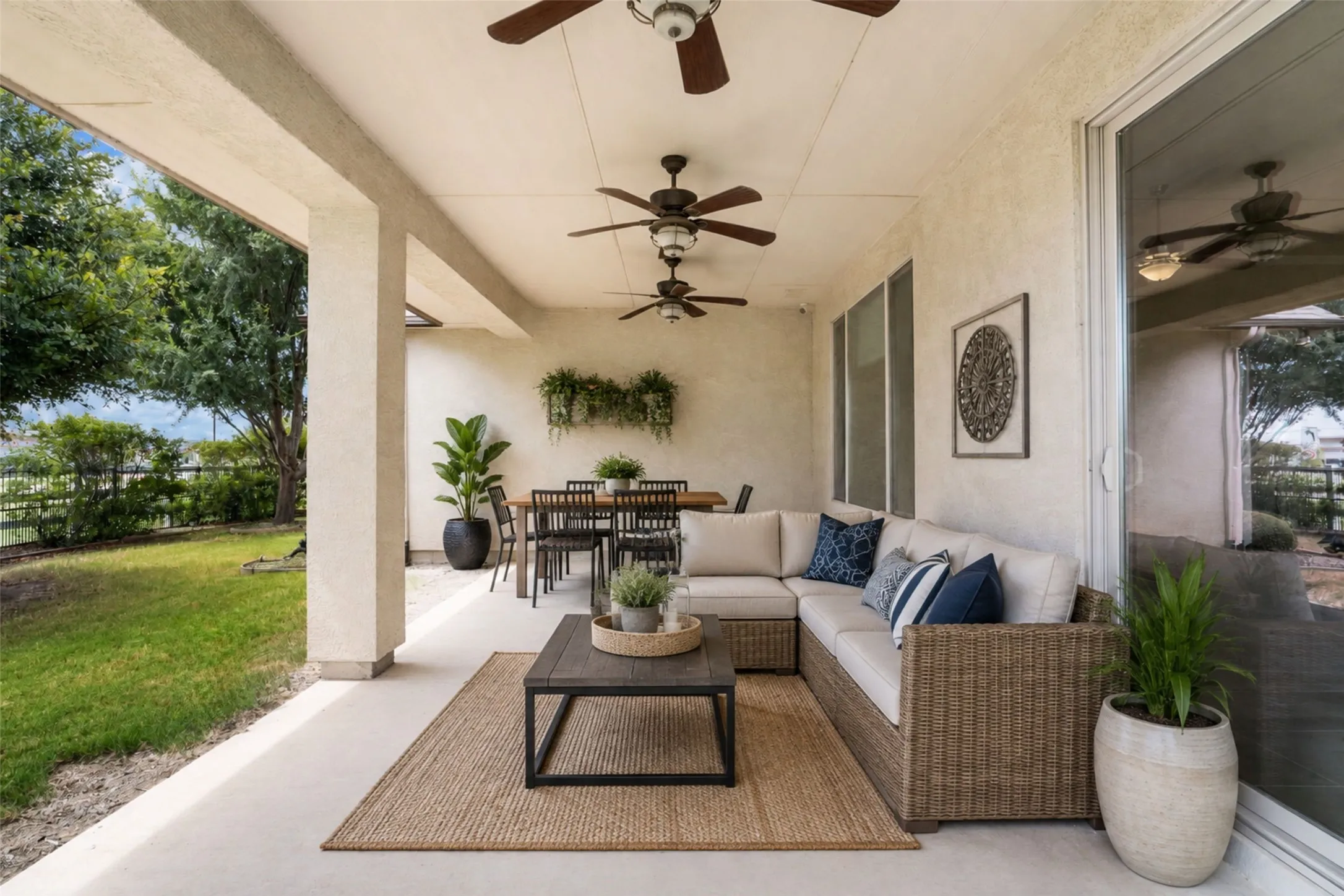Virtually staged - Large covered patio space made for entertaining