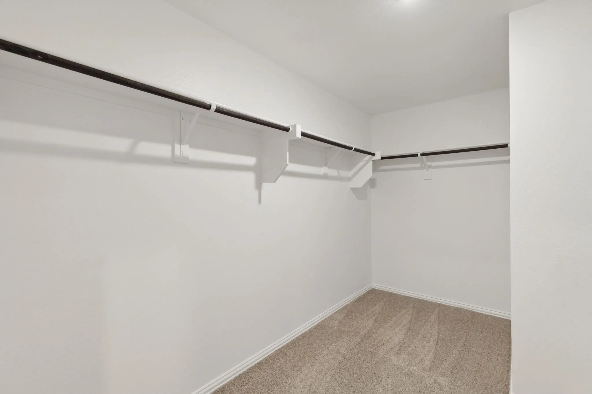 Spacious closet with light colored carpet