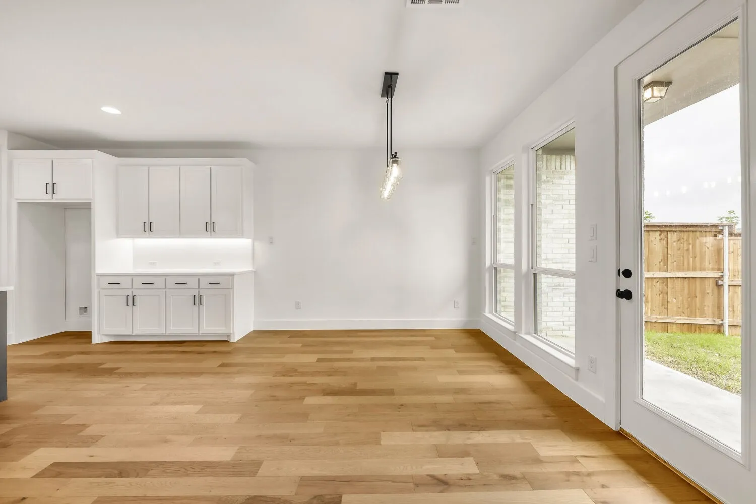 Wood-finish flooring with recessed lighting