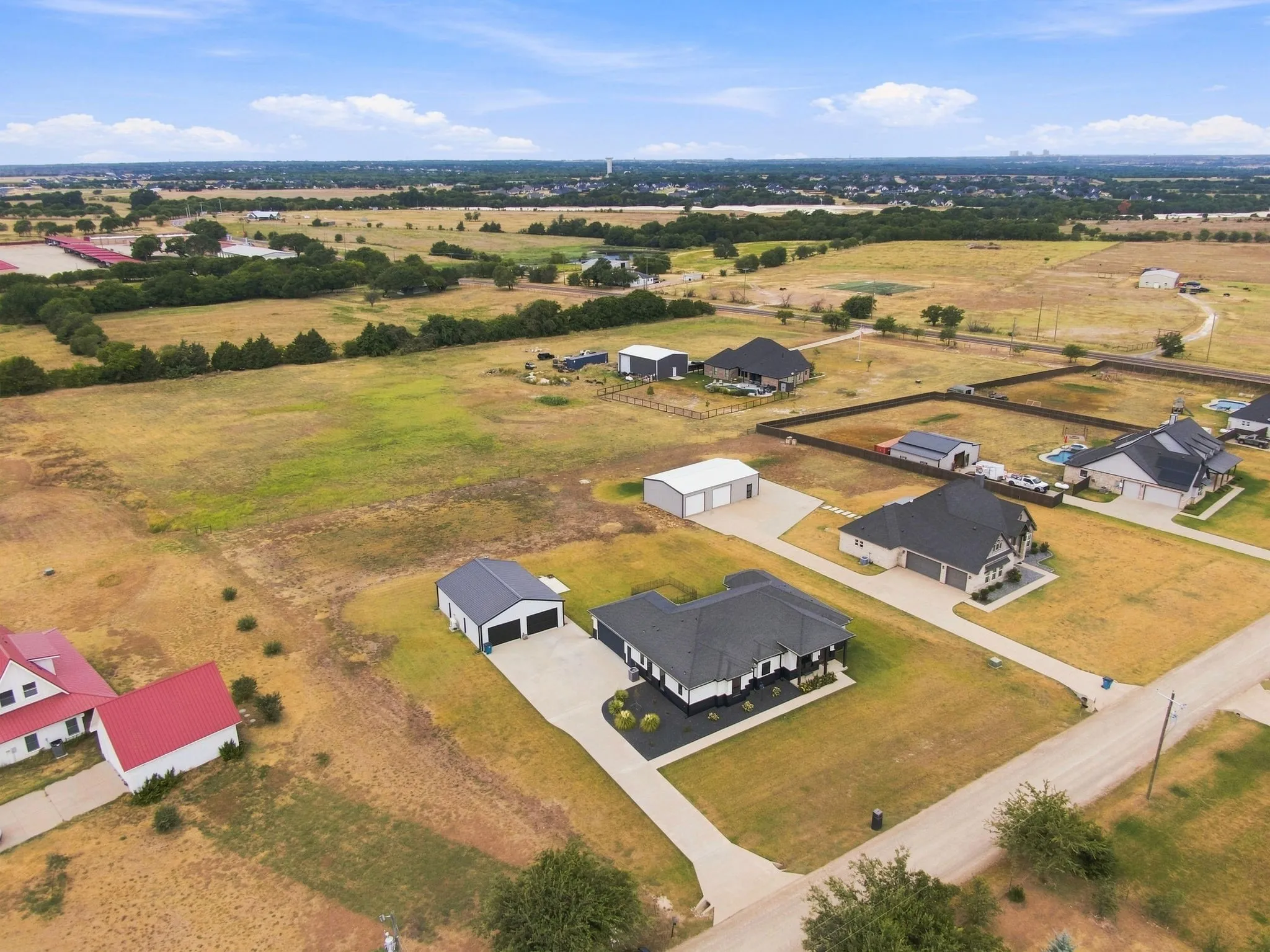 Aerial perspective capturing the full scale and possibilities of this 1-acre property.