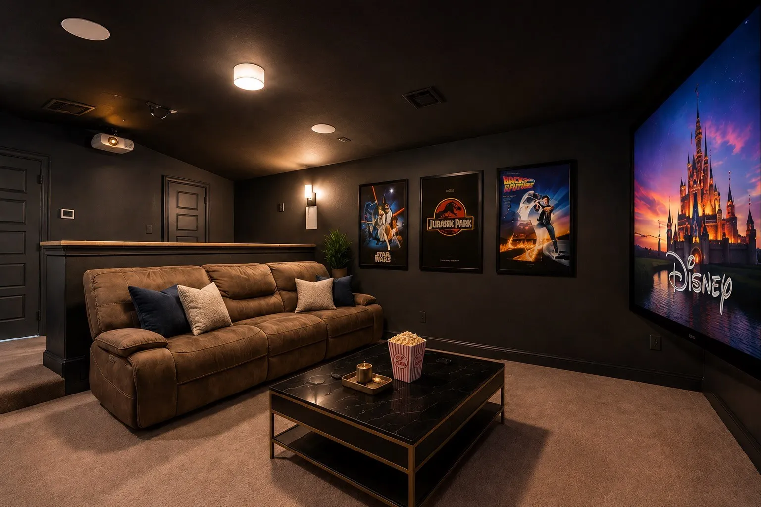 Dedicated media room designed for movie nights and at home entertainment