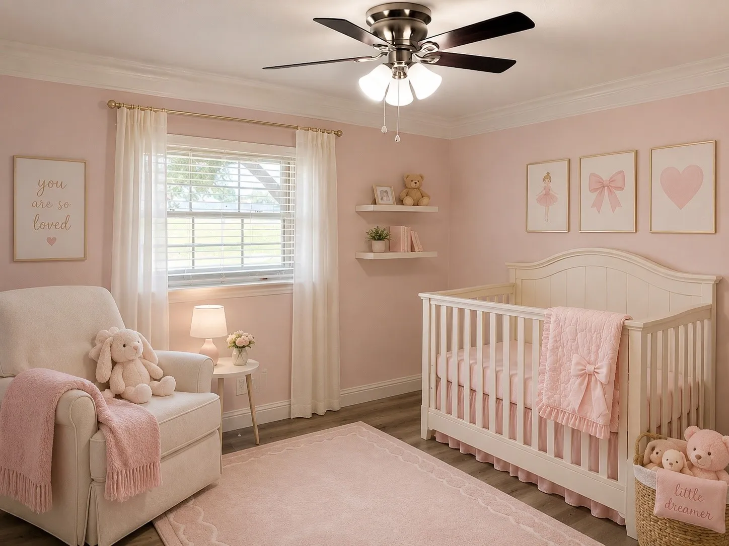 Digitally Enhanced: Bedroom #3.  Room digitally painted in light pink.