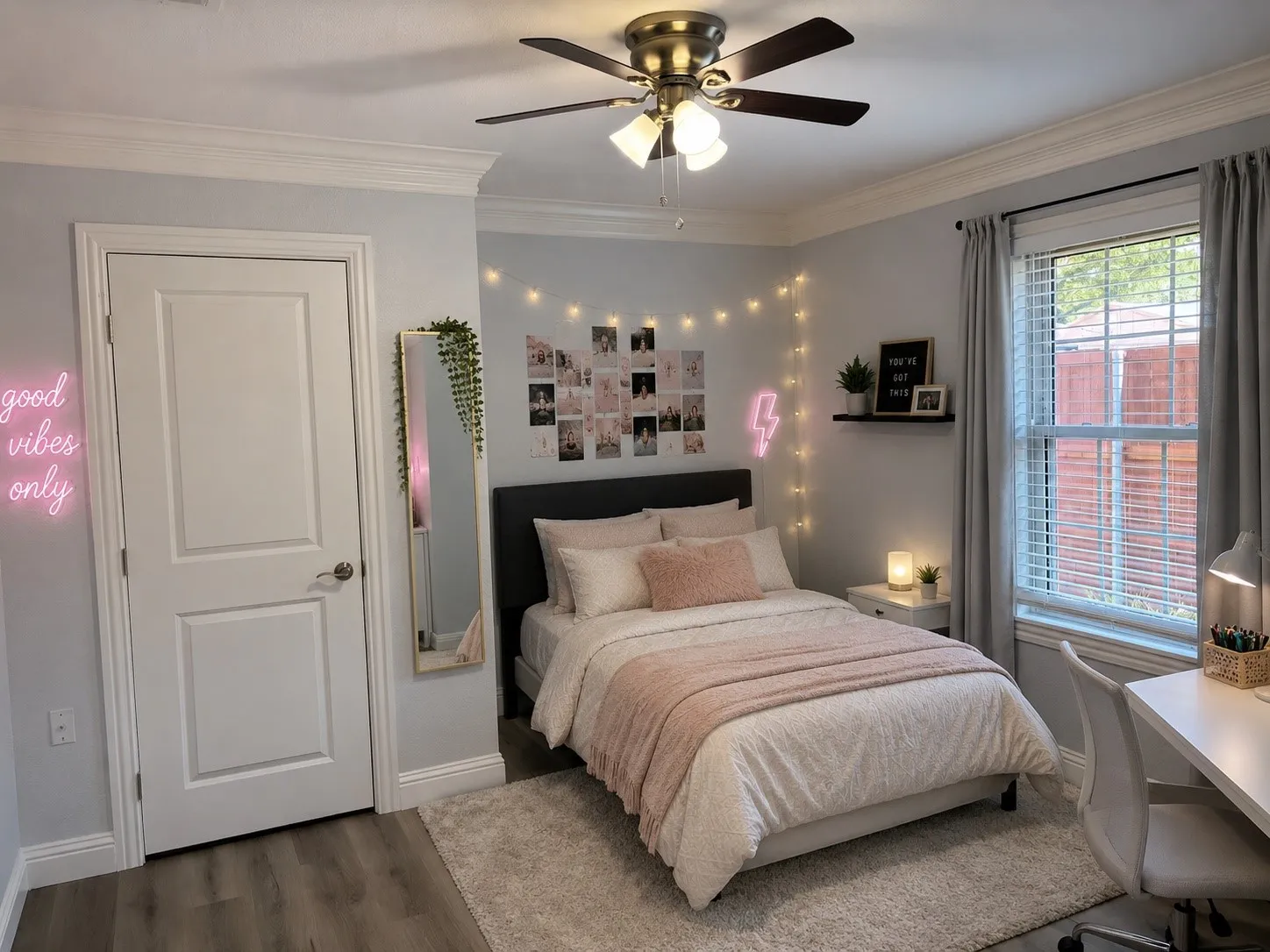 Digitally Enhanced Bedroom #4 as a bedroom with crown molding and ceiling fan