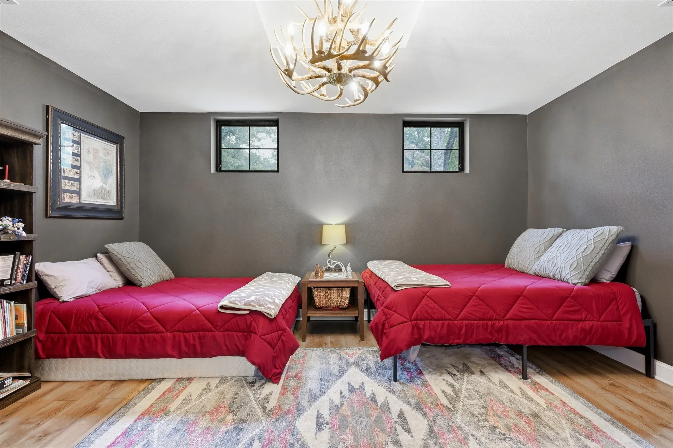 secondary room with jack in jill bath decoartice chandelier