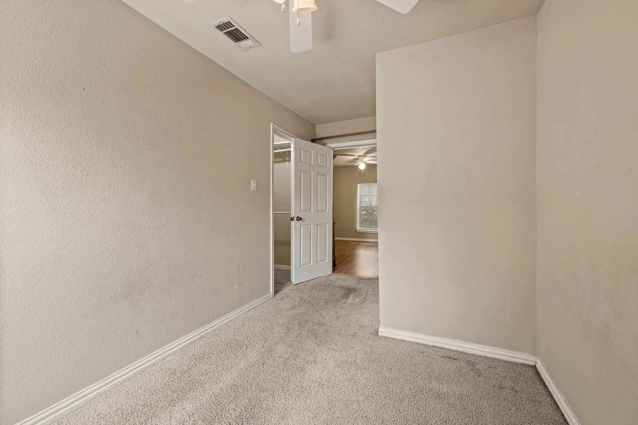 Carpeted flooring with painted walls