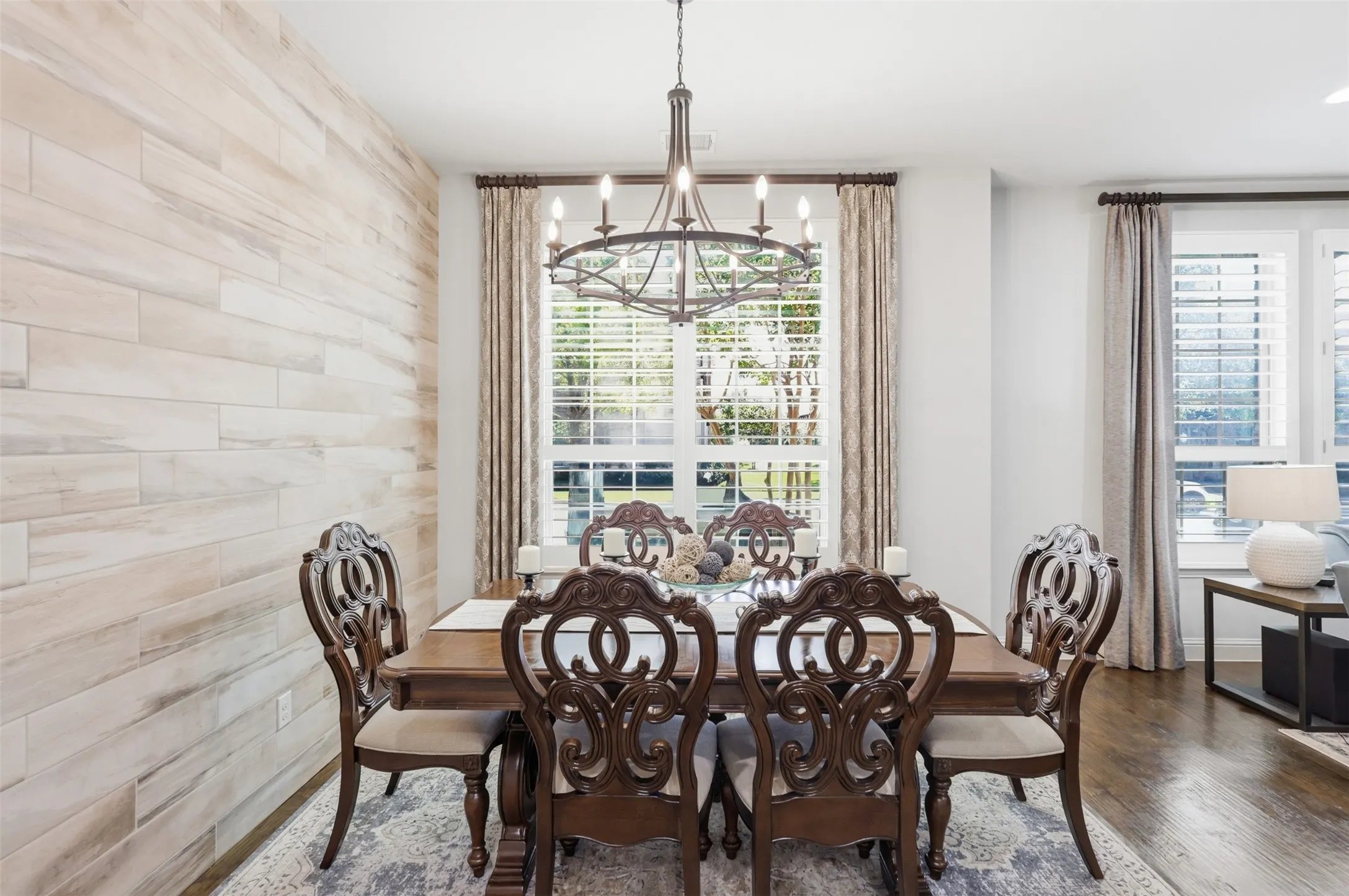 Accent wall with horizontal wood-finish planks