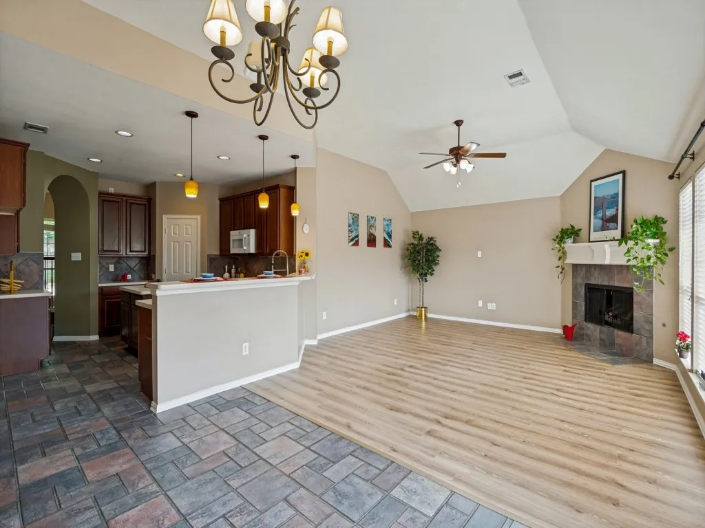 Breakfast area close by kitchen and raised bar area
