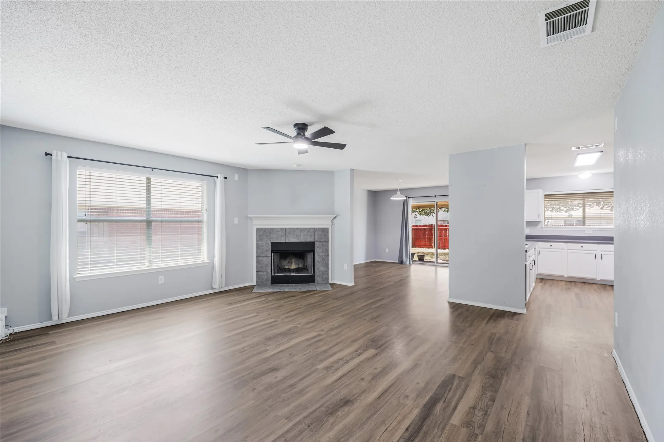 From foyer this view of the living room and open floorplan