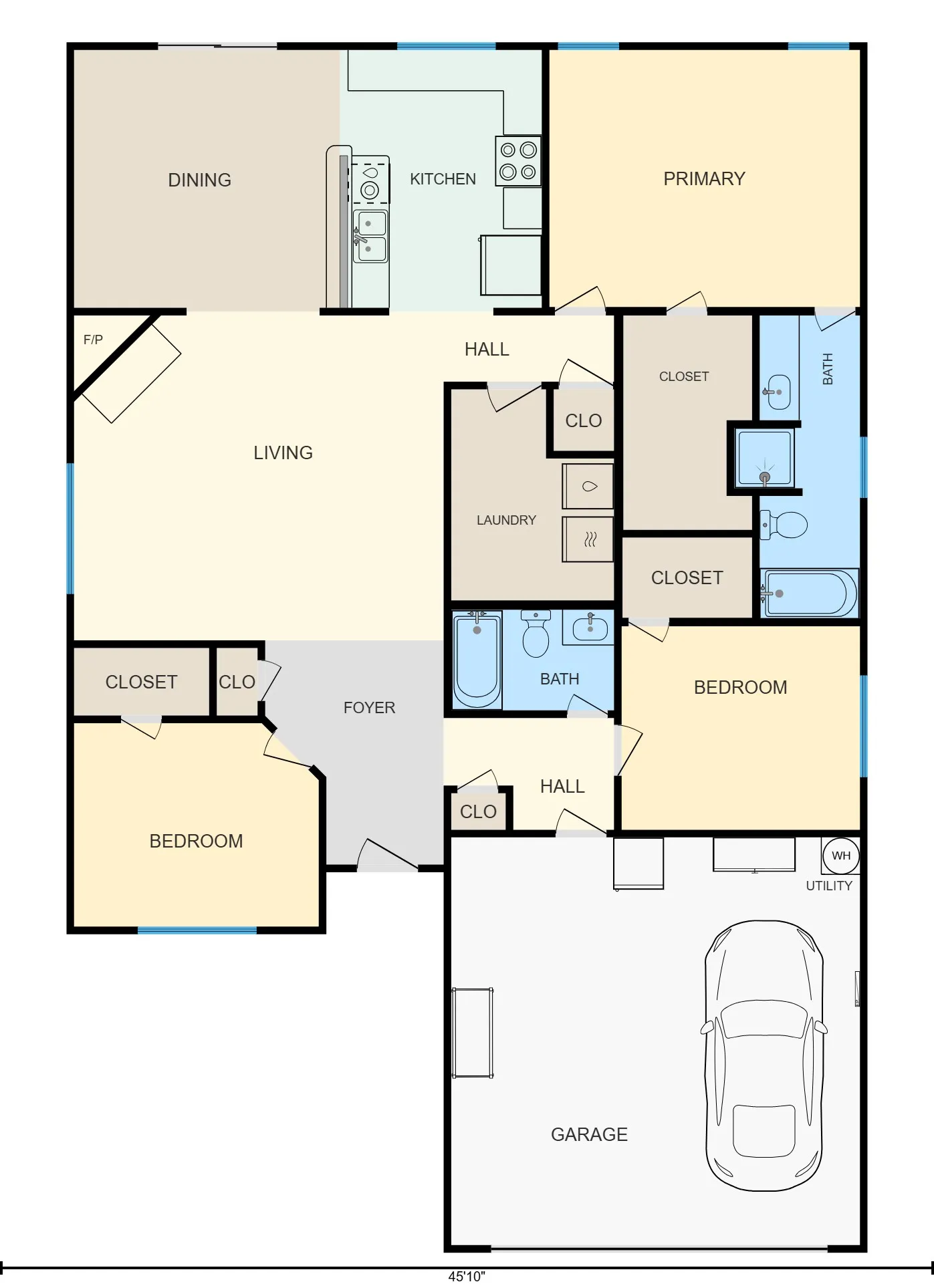 Great open floorplan with a three way split on the bedrooms lending to great flexibility for your individual needs.
