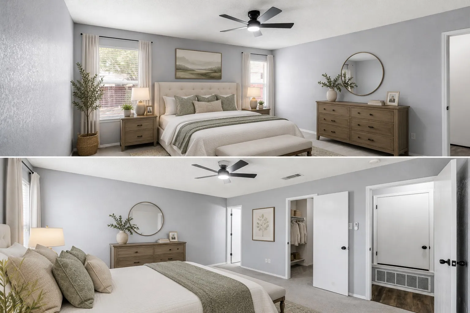 Virtually staged Primary bedroom showing generous space and possibilities.