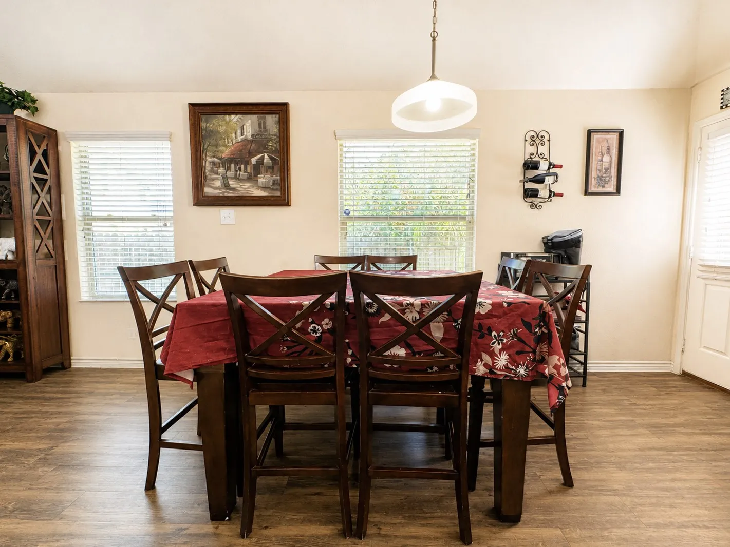 Warm wall color with wood-finish flooring