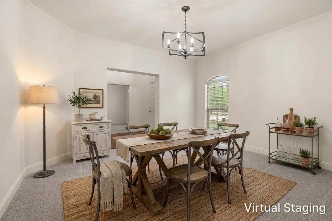 Same space styled as an elegant dining area