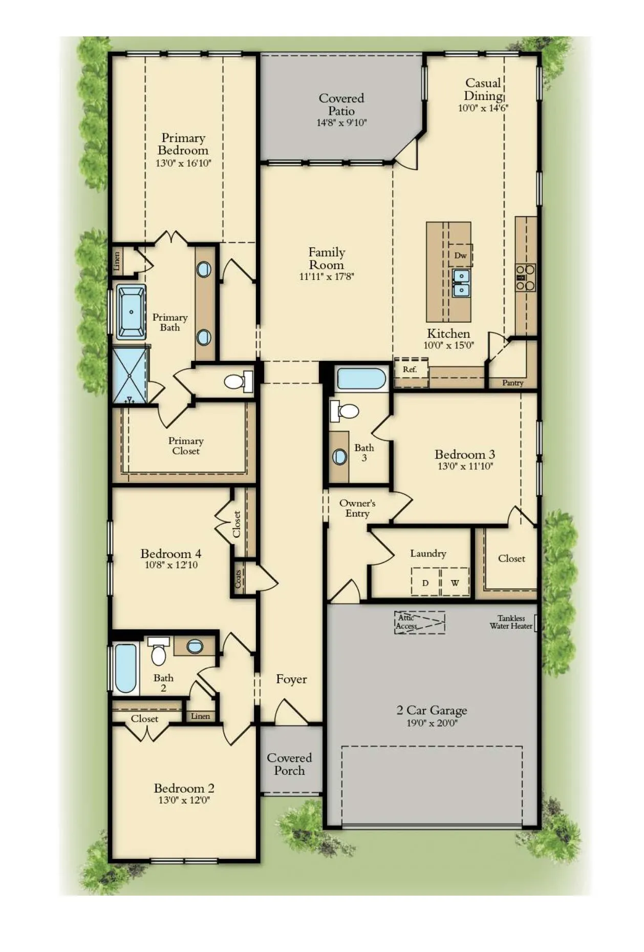 Offering the perfect combination of space and style in a single story home, our 4102 plan is your dream home come to life!