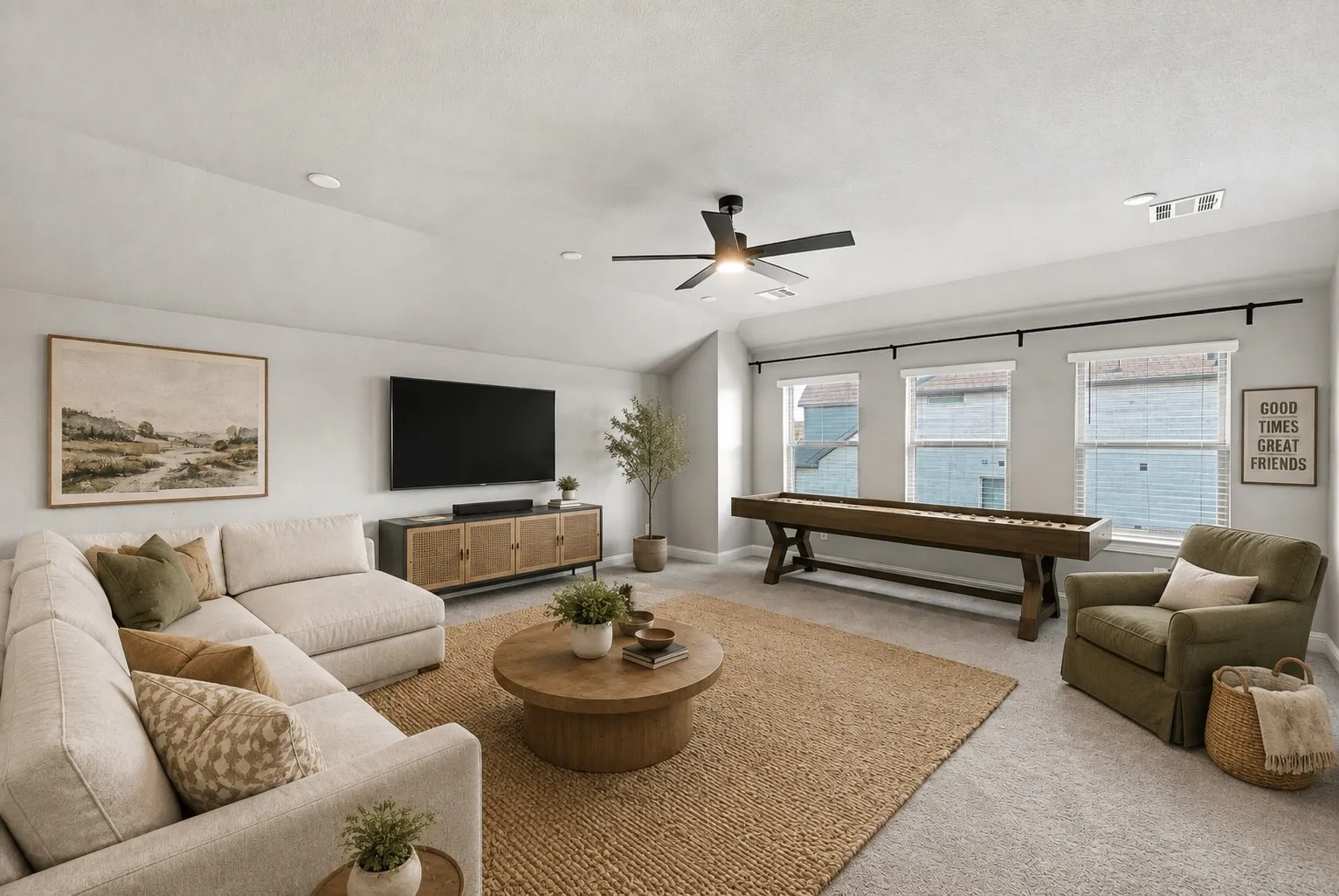 Virtually Staged upstairs playroom/media room
