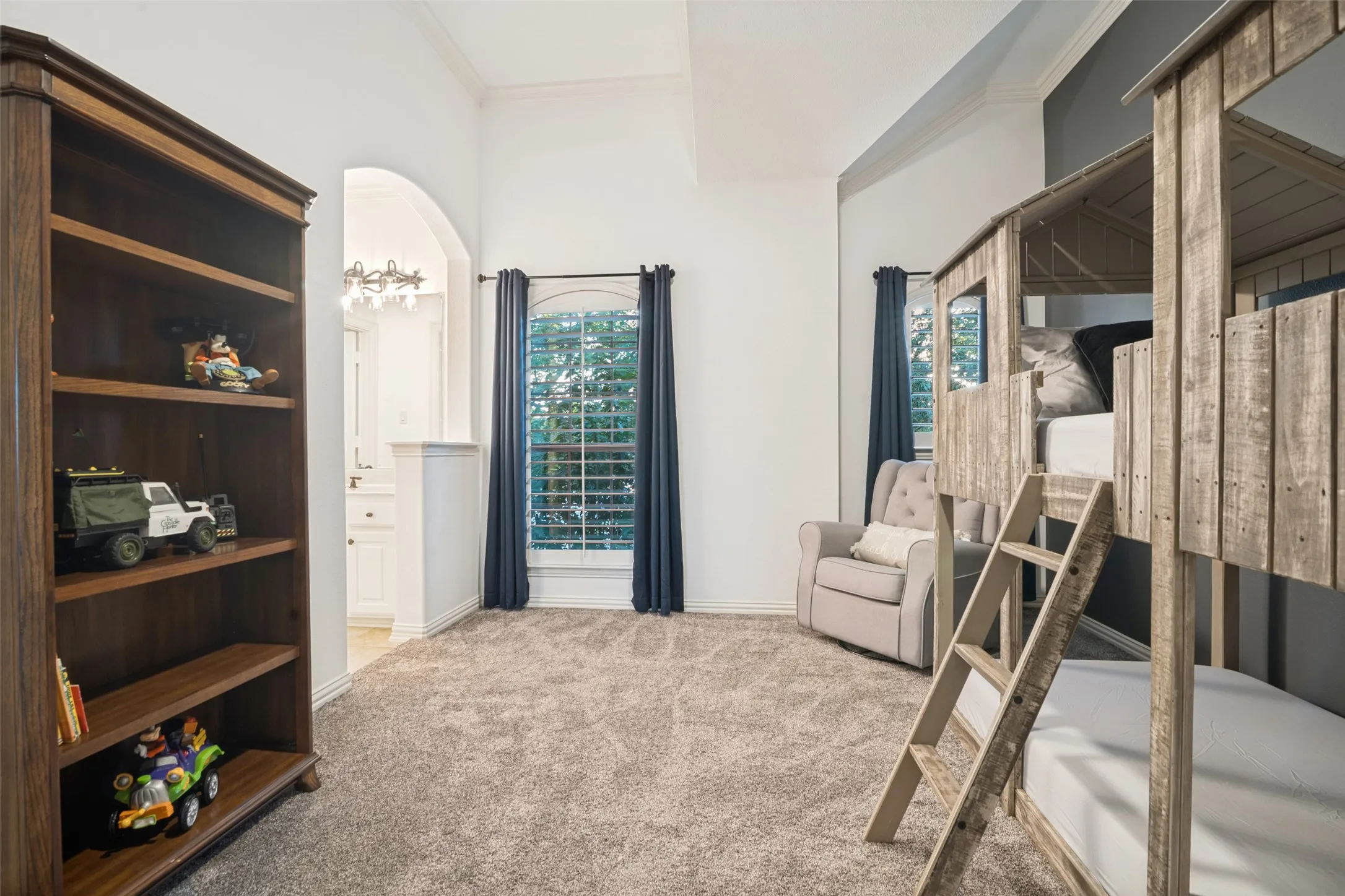 Recessed arched doorway with decorative lighting