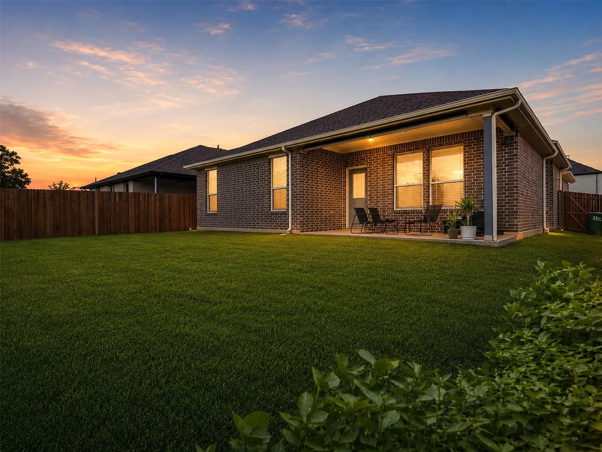 Expansive lawn with a wooden privacy fence and mature landscaping