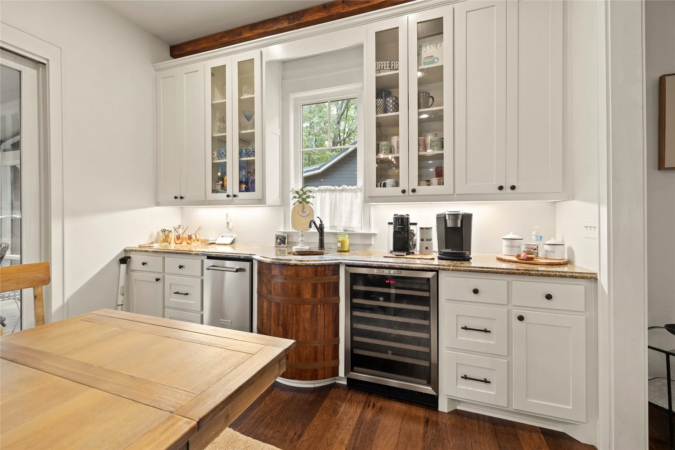 Organized exceptional storage for wine, glassware, coffee mugs, entertaining essentials........you name it! Glass cabinets to display your treasured serving ware too.