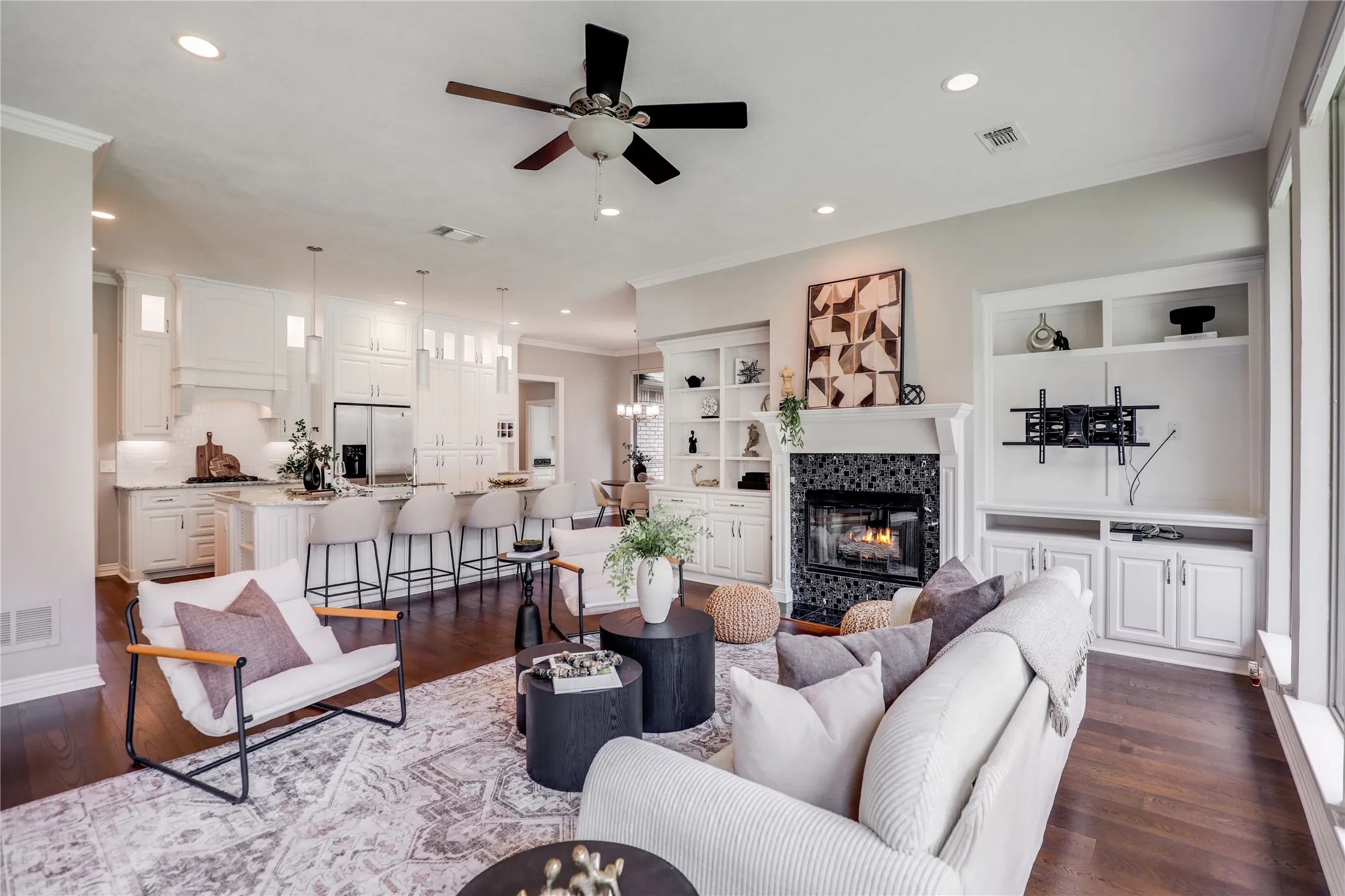 Family room with fireplace and oen to kitchen