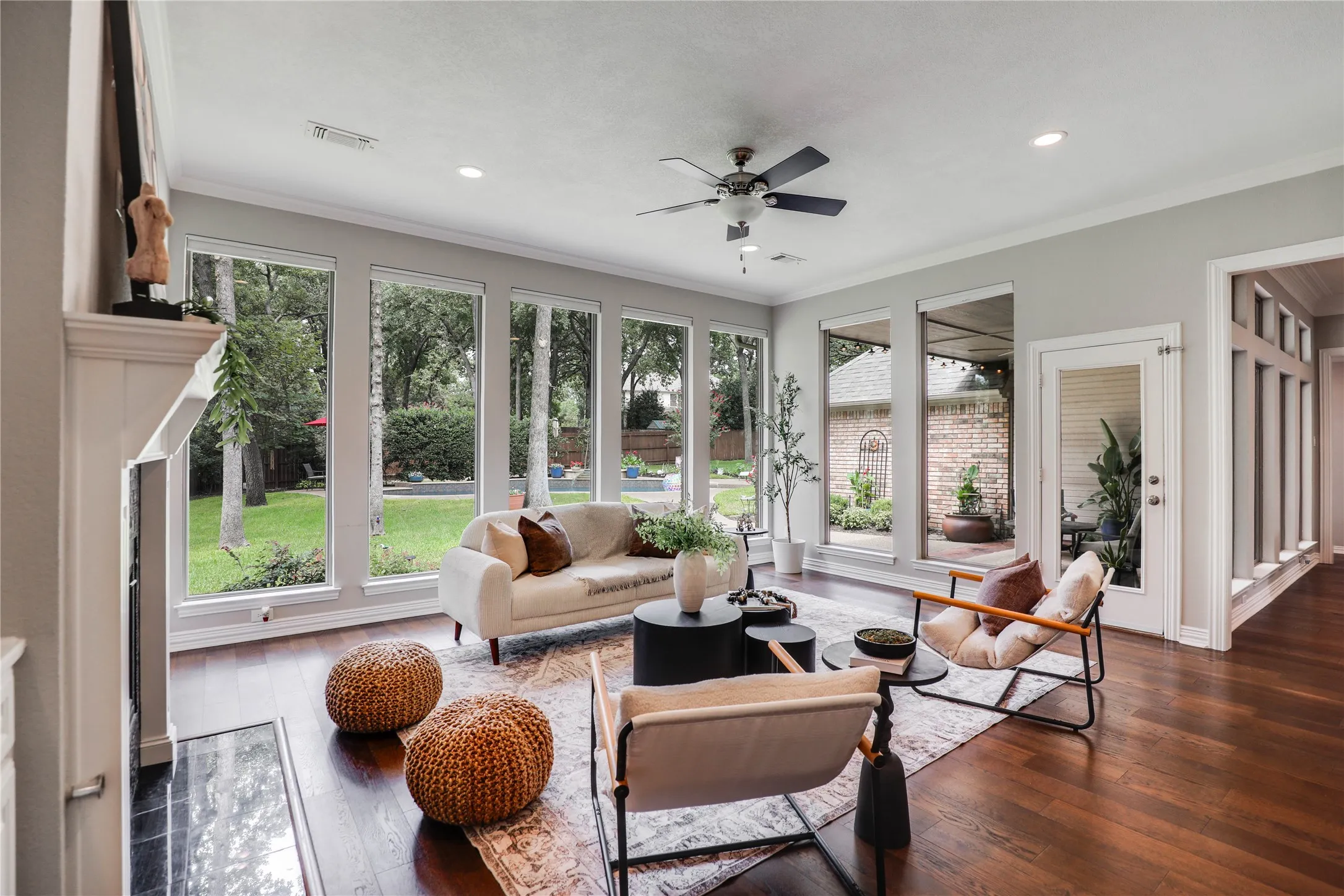 Family room with view of backyard