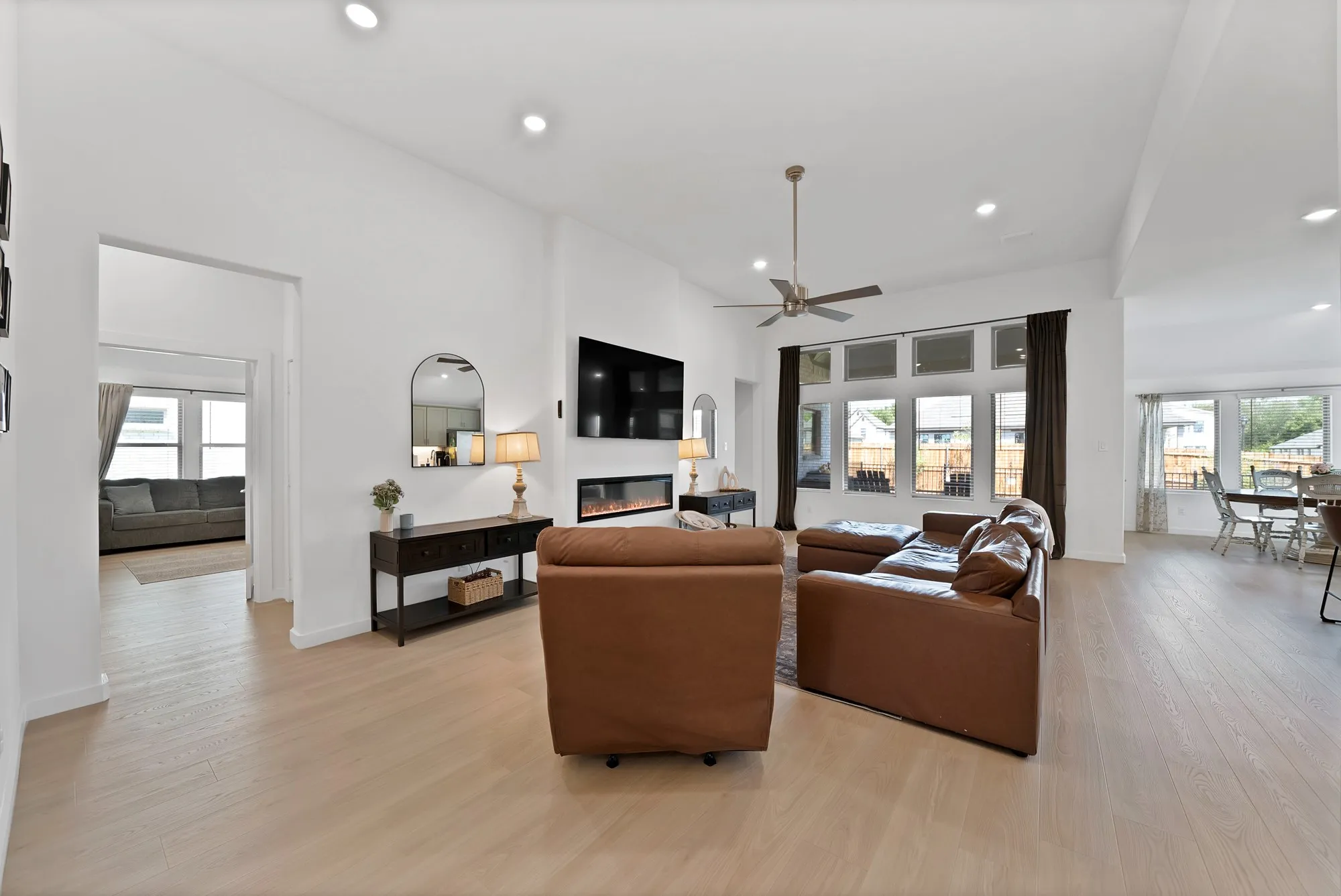 Another view of the family room with a glimpse of the game room to the left.