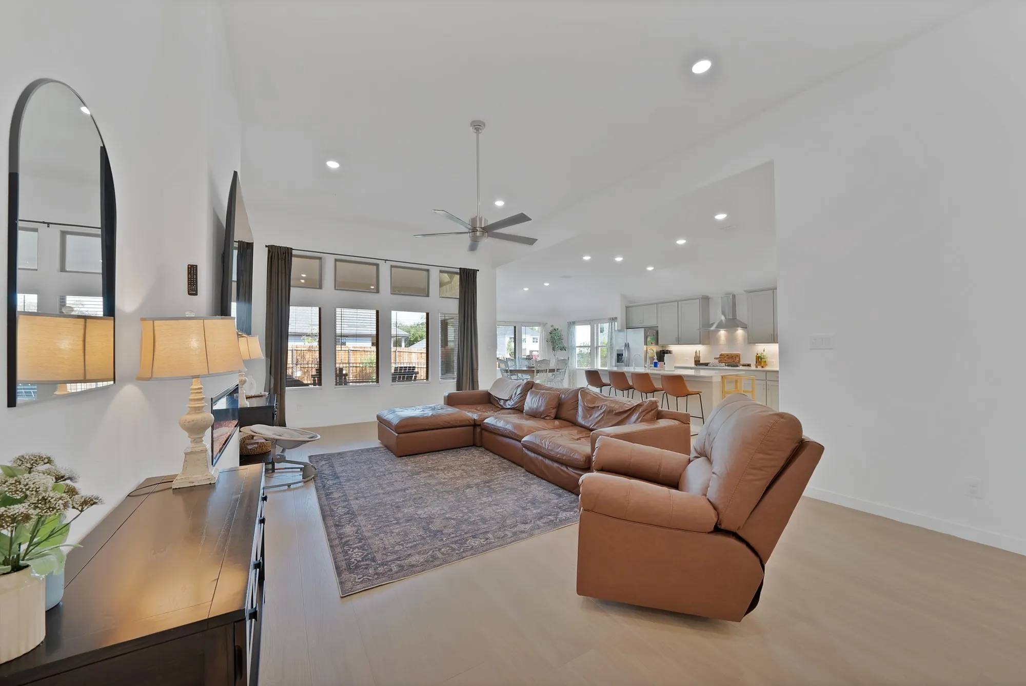 Another view of the family room and wall of windows.