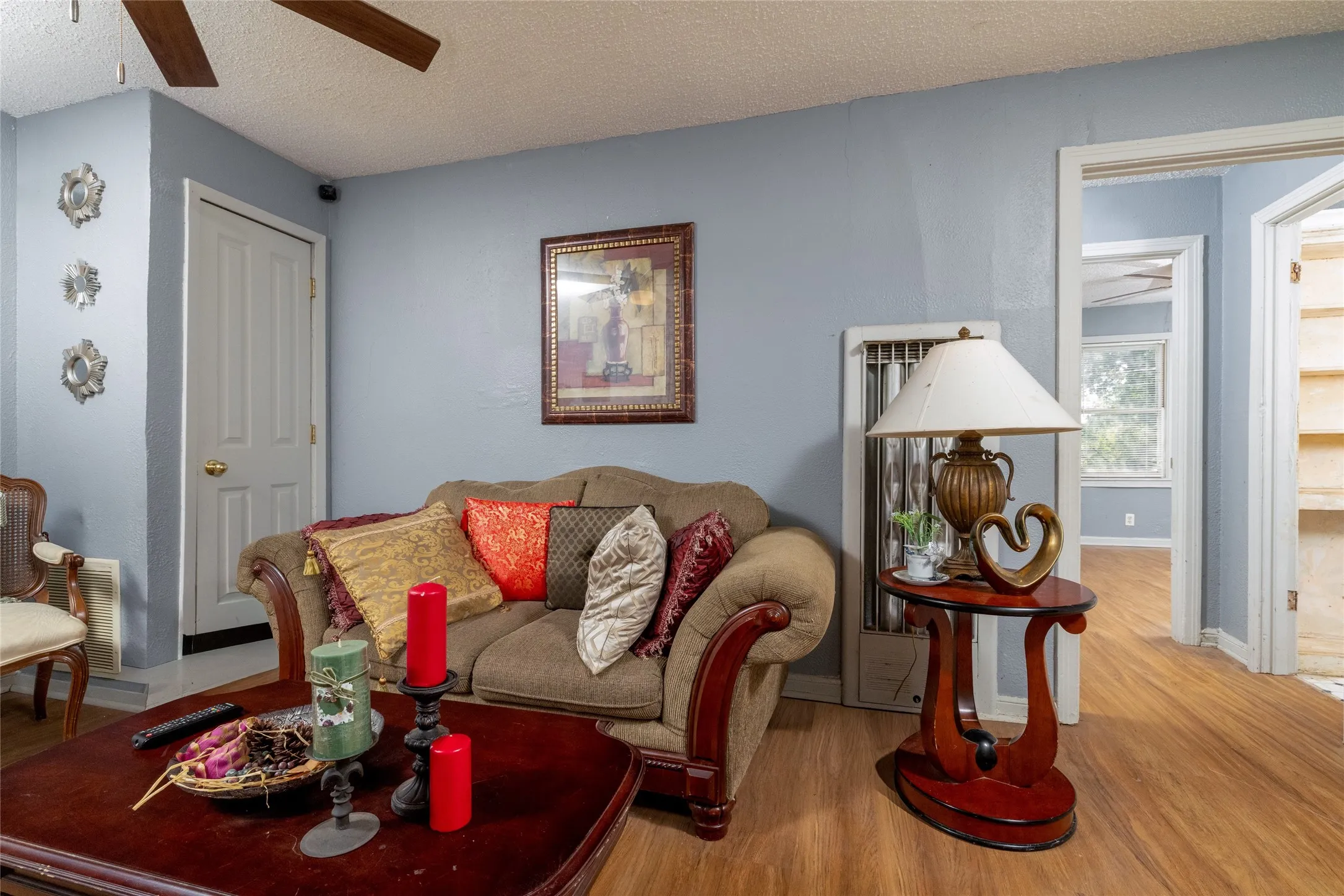 Wood-finish flooring throughout
