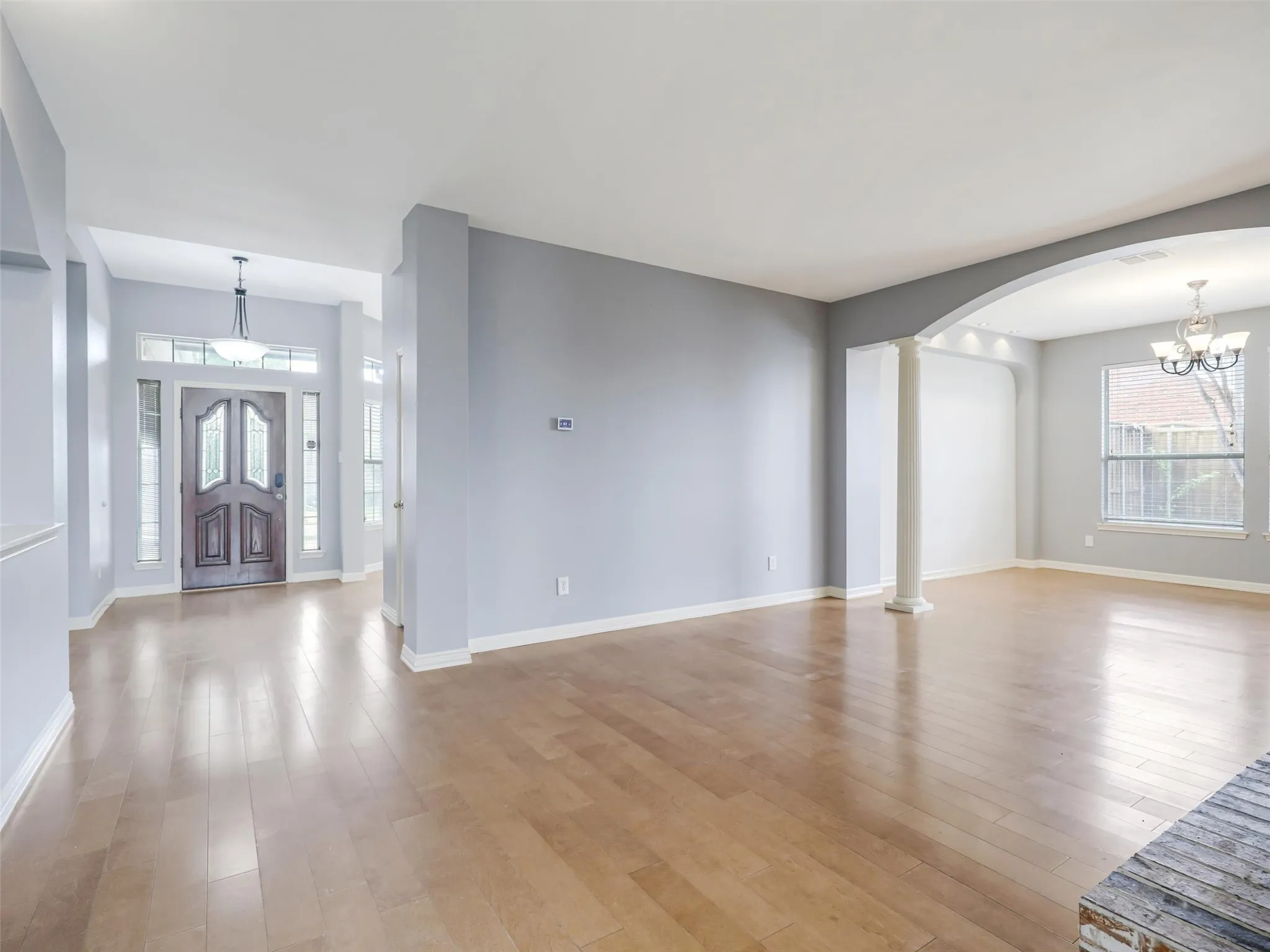 wood-finish flooring, neutral wall tones