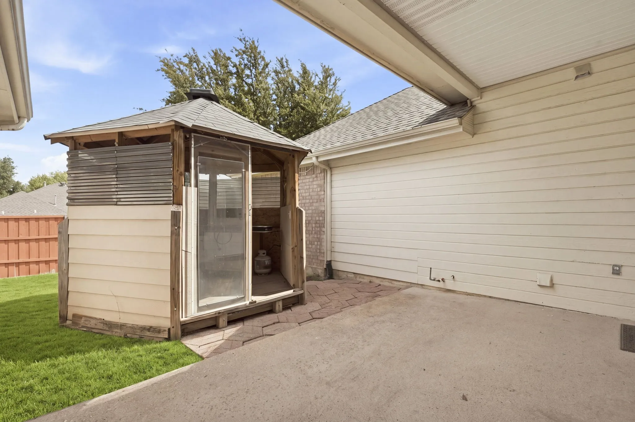 Covered back patio and gazebo