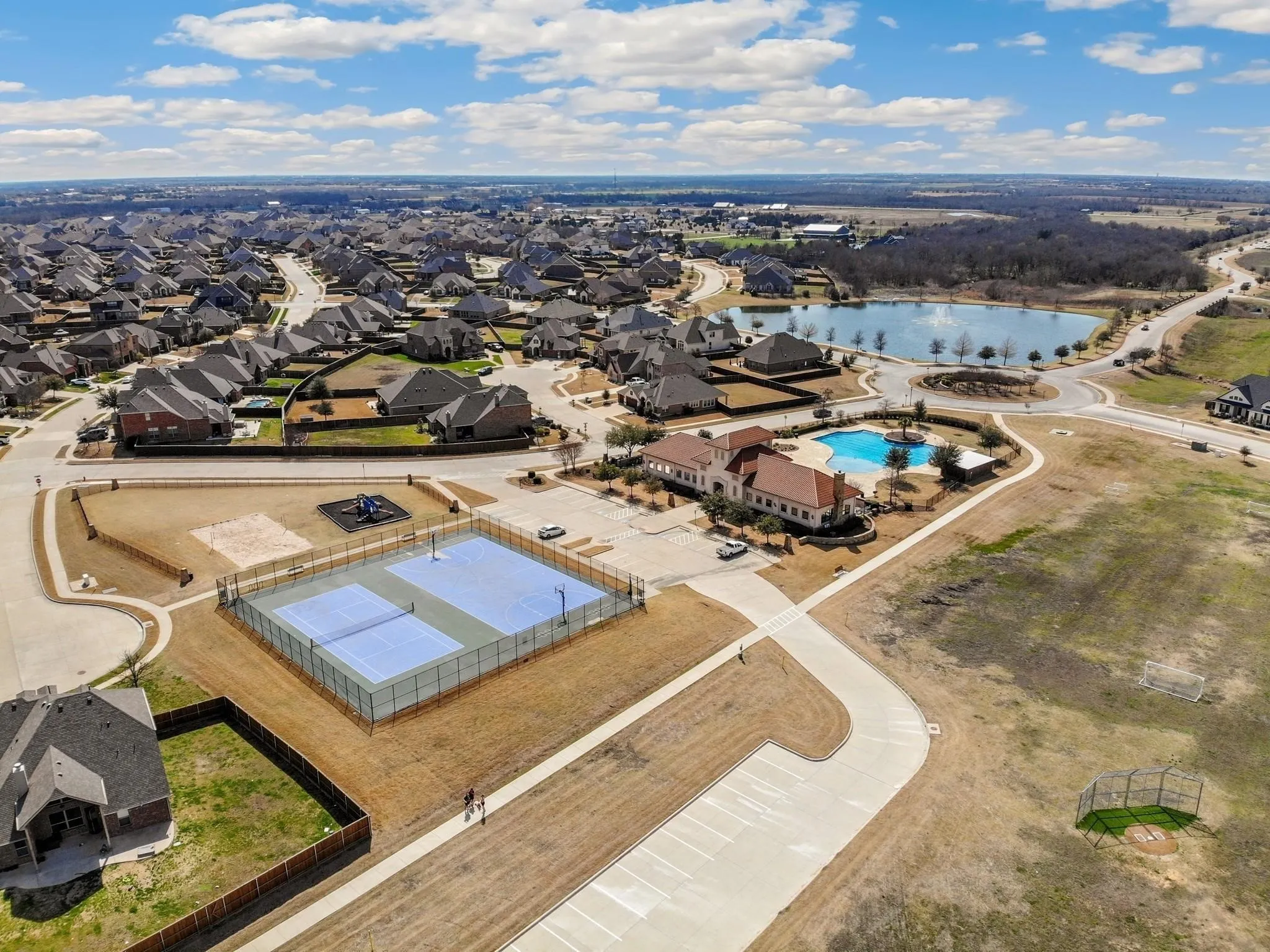 Tennis courts, walking paths & pond