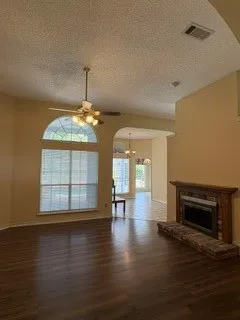 View from Living room #1 into formal dining with window views of the pool
