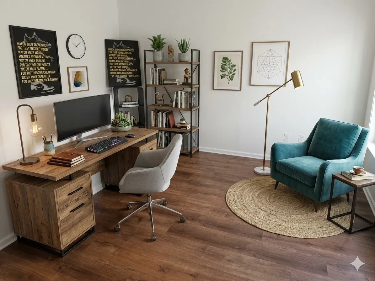 Room virtually staged as an office. Can be used as a flex space.