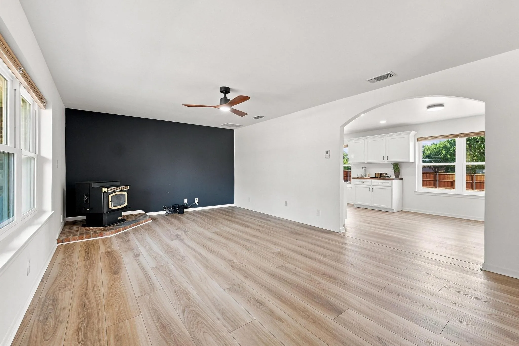Featuring a pellet burning fireplace to keep your home nice and toasty in the cold months