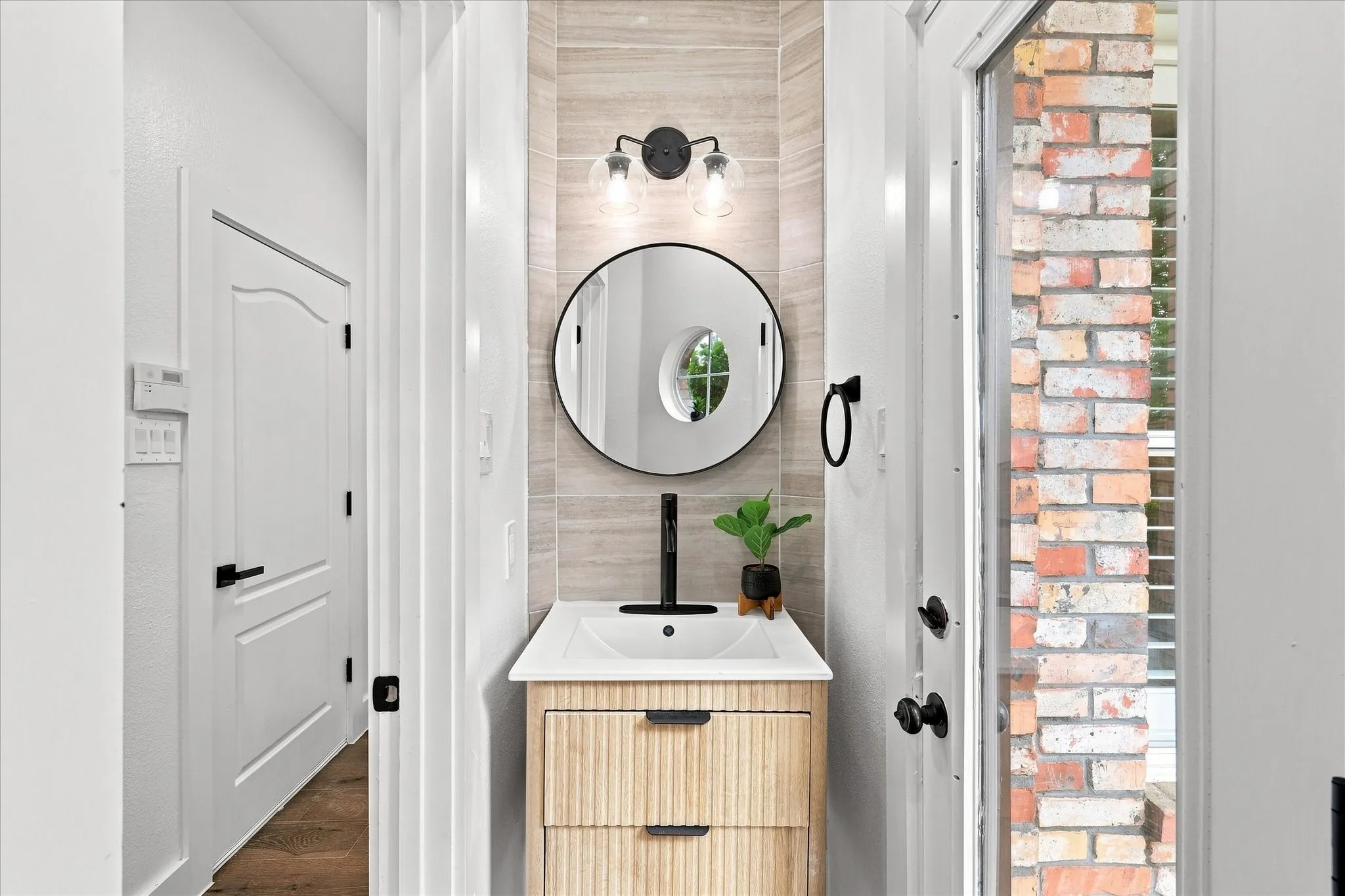 Powder bath opens out to the back yard as well
