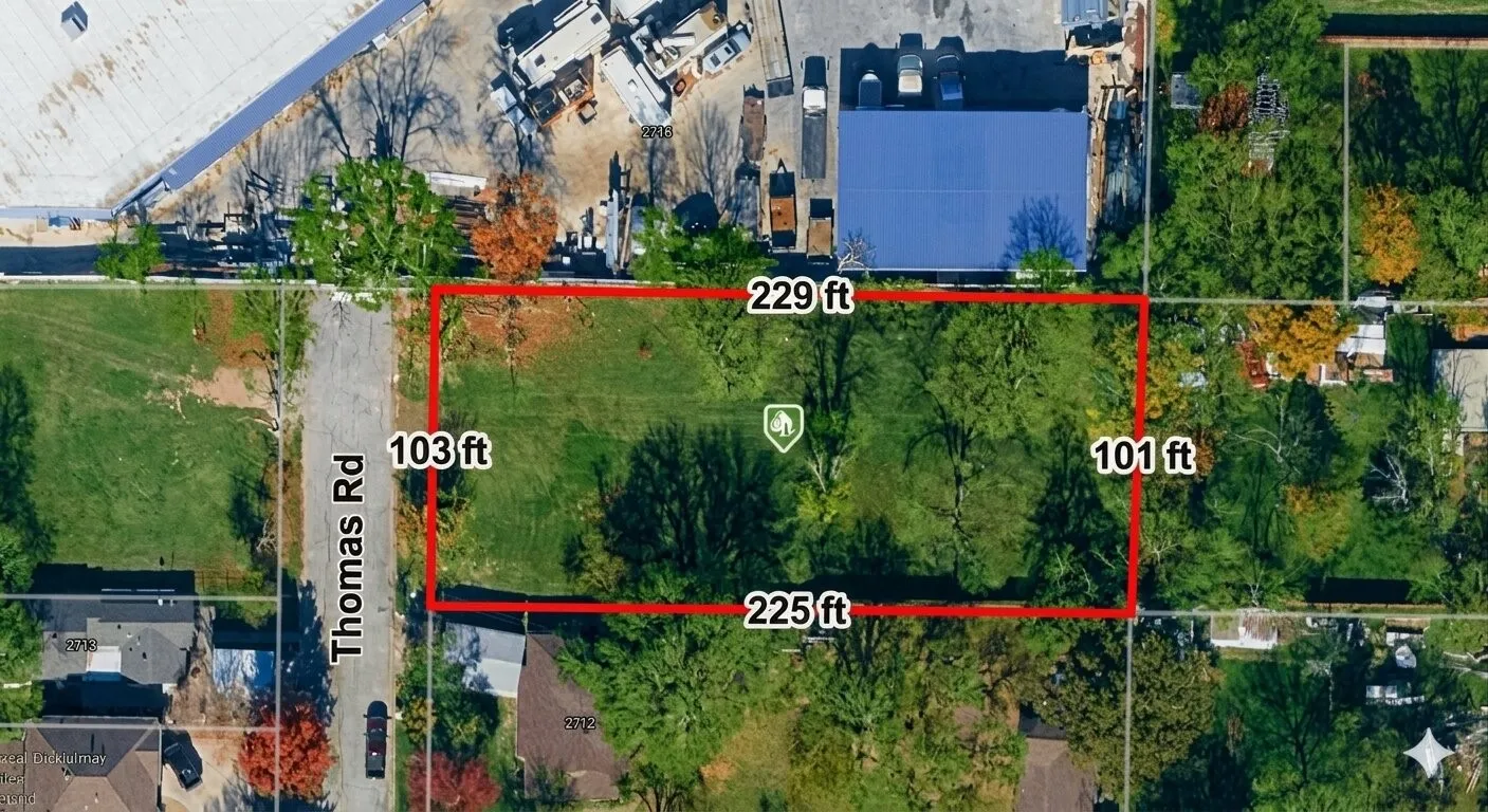 Aerial Map. Displaying the property boundaries and dimensions