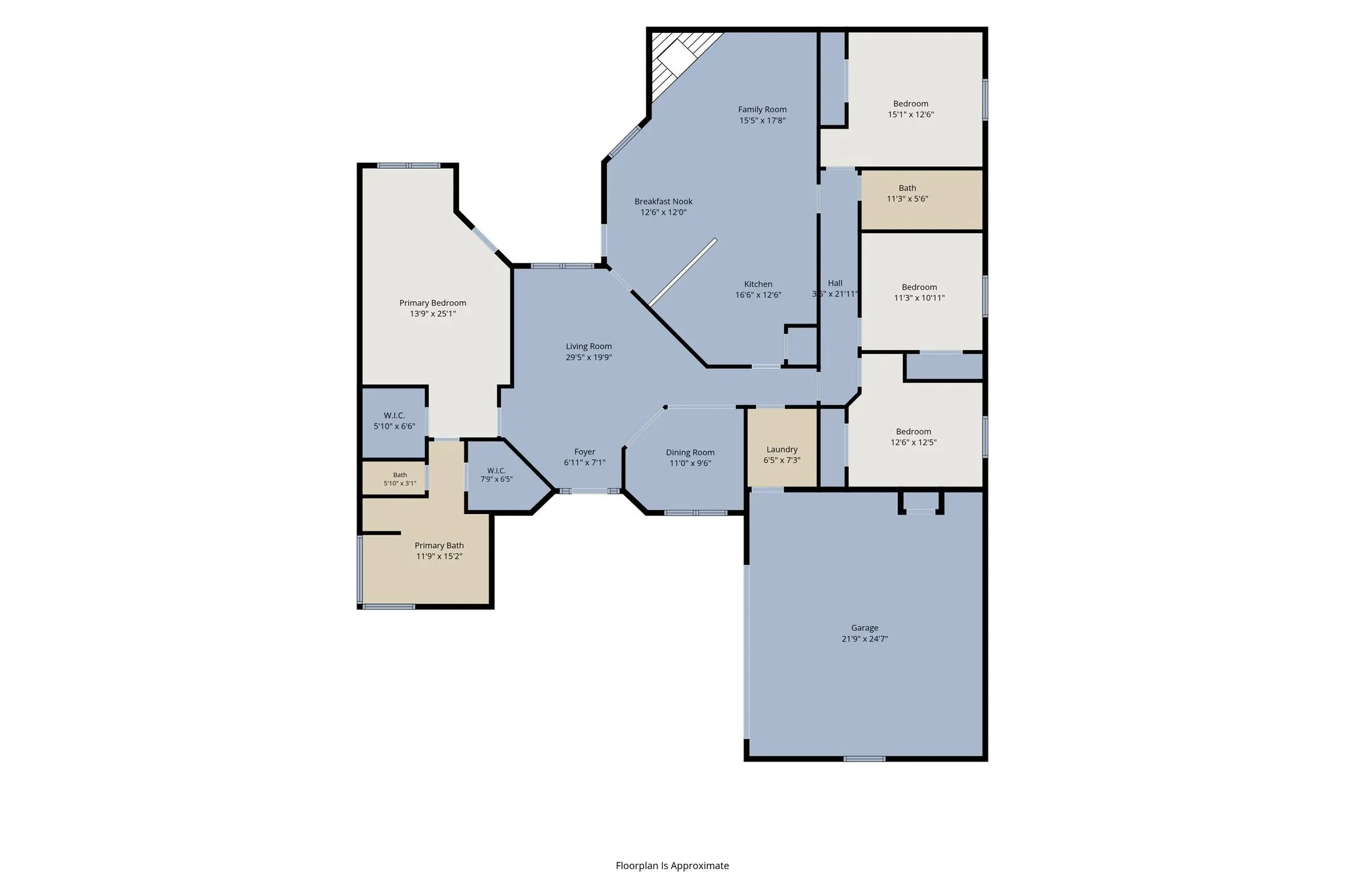 This floor plan highlights the large primary suite and split bedroom configuration.