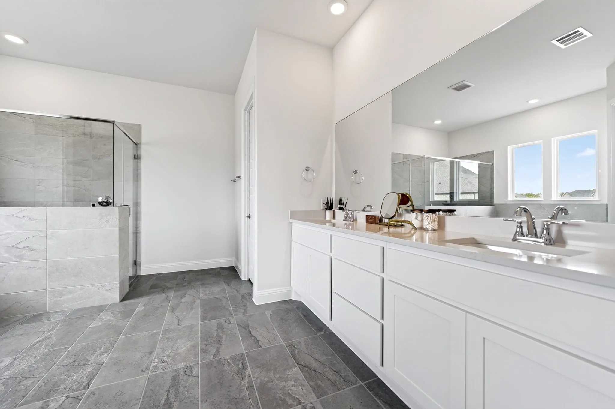 Tiled flooring and shower enclosure