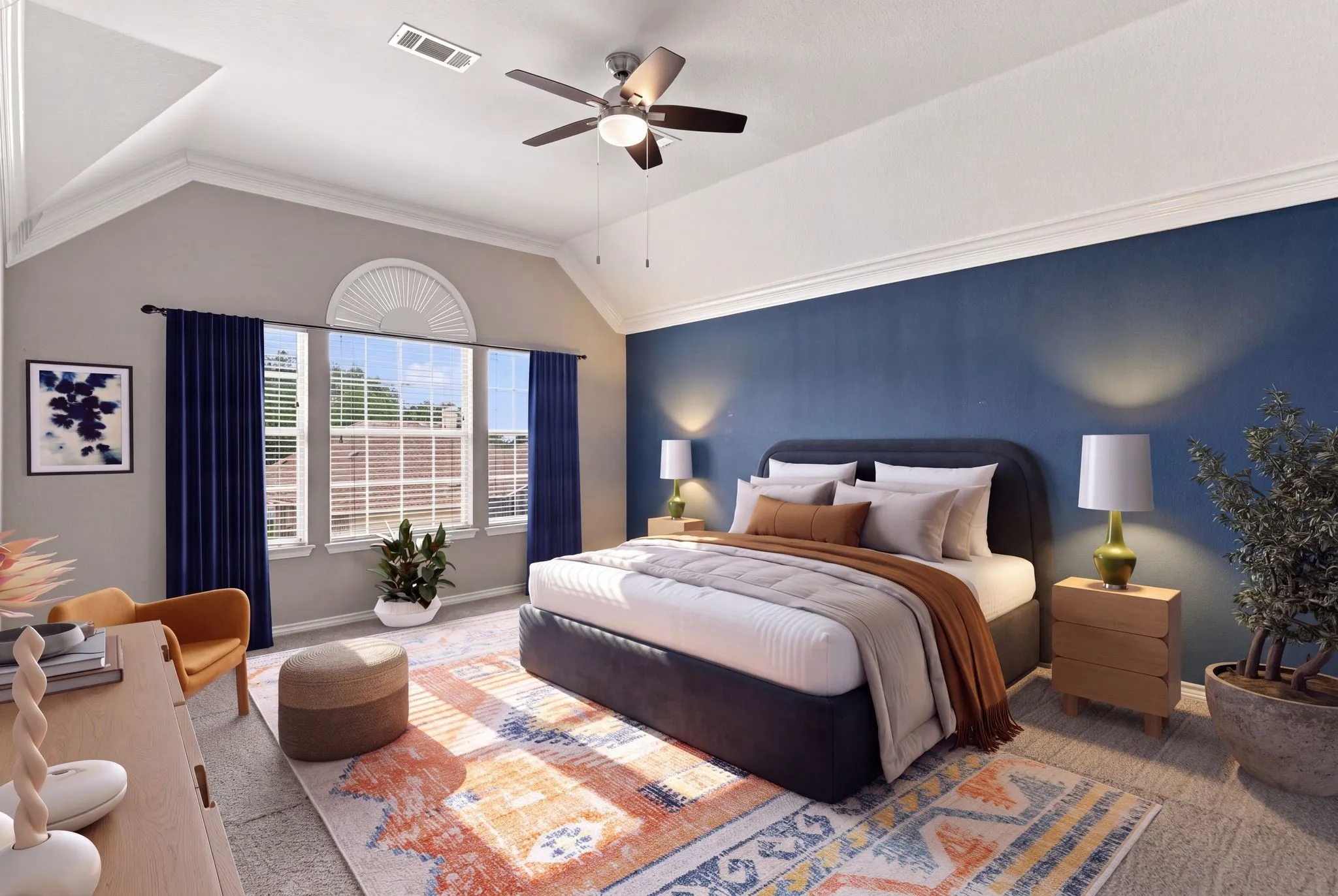 Digitally staged Primary bedroom