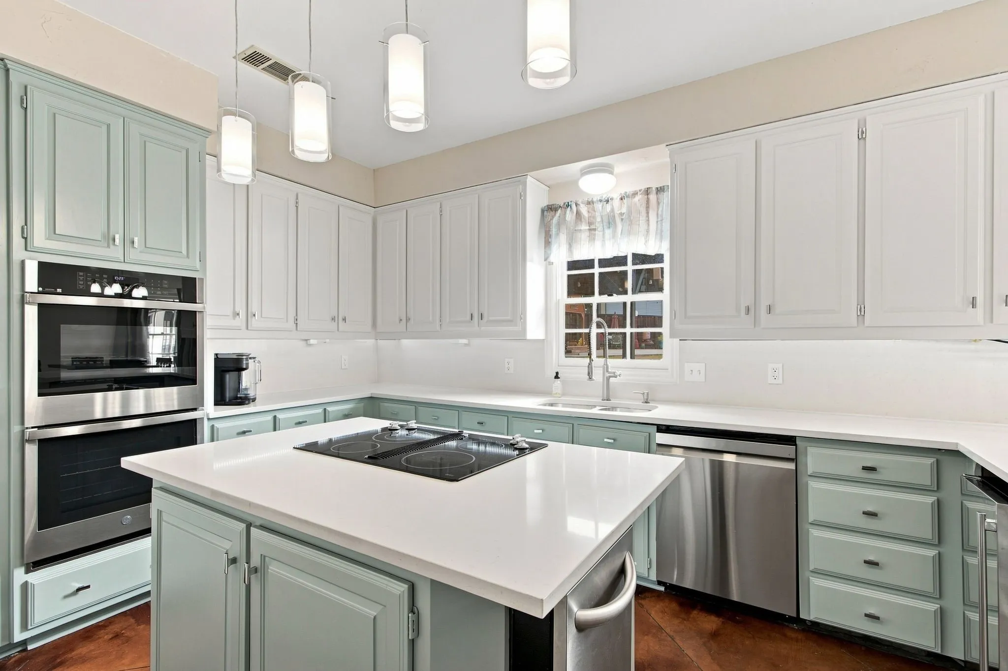 Updated with quartz, lighting, and double oven.