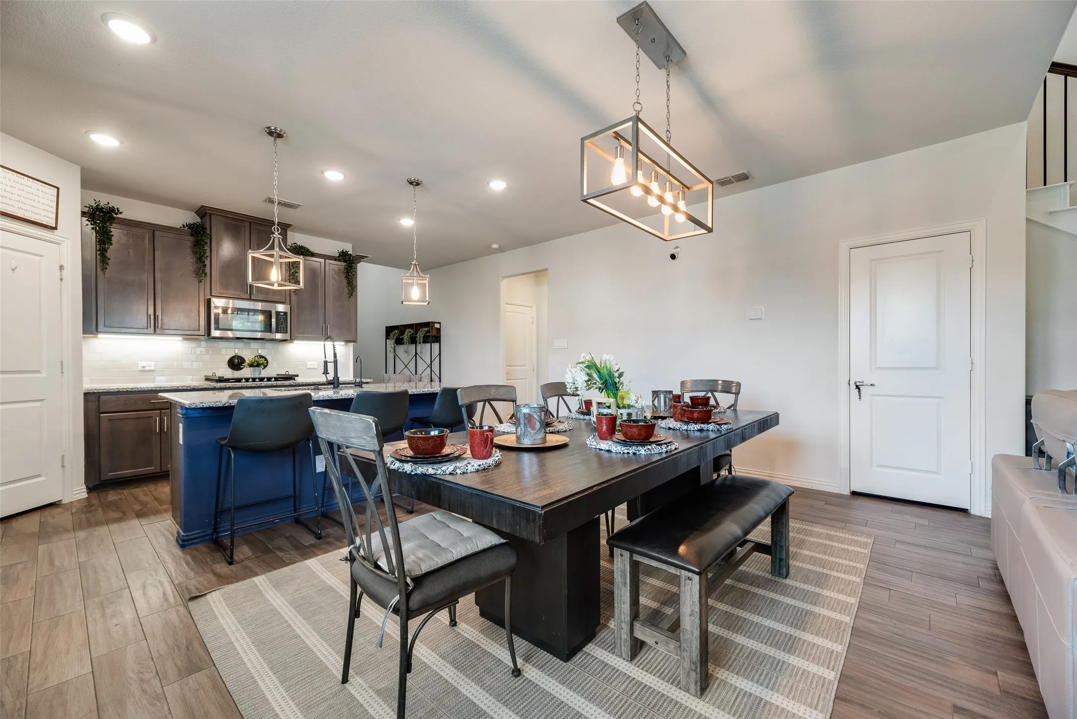 The dining area fits a large table!