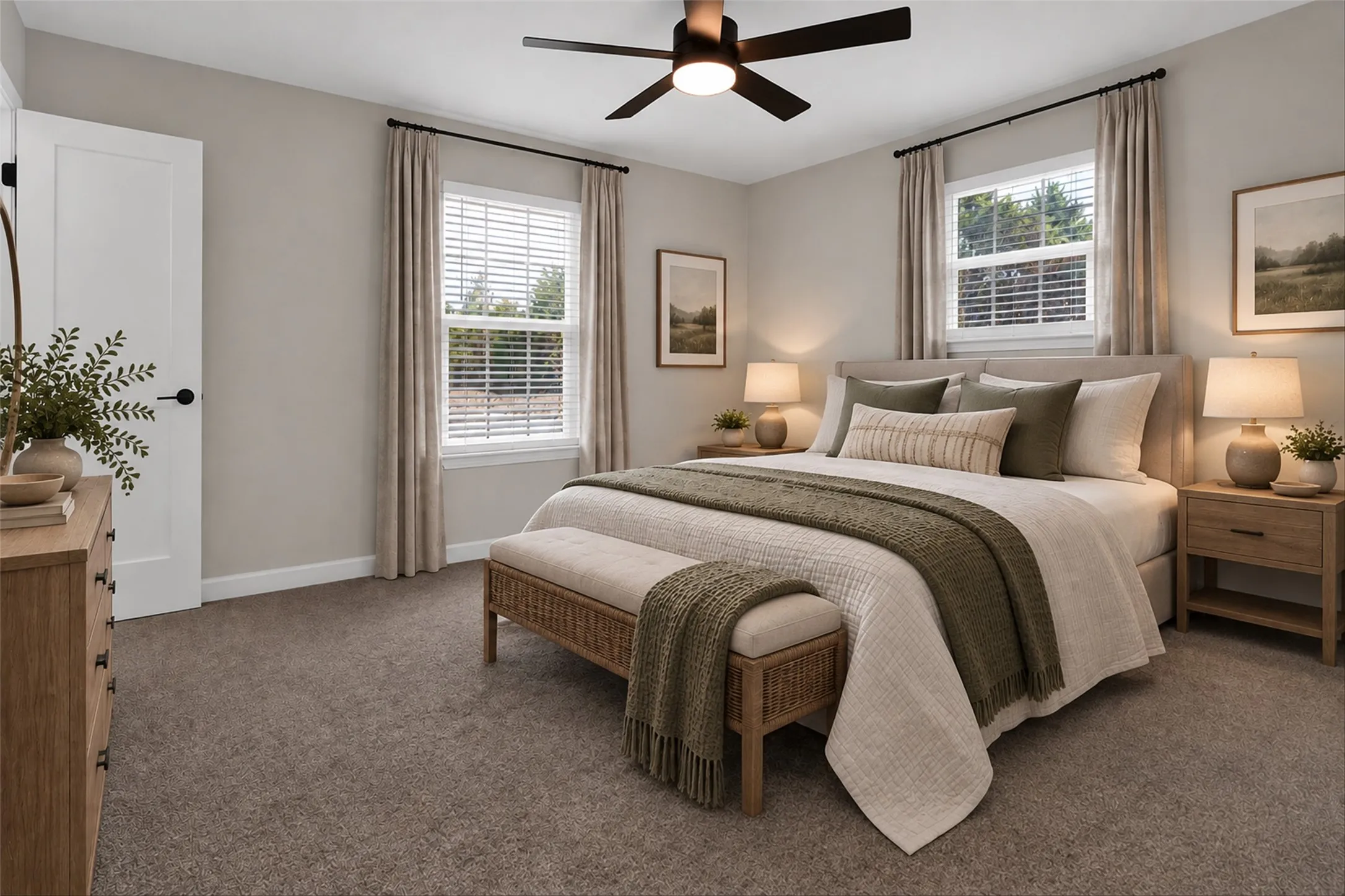 Textured carpet flooring throughout