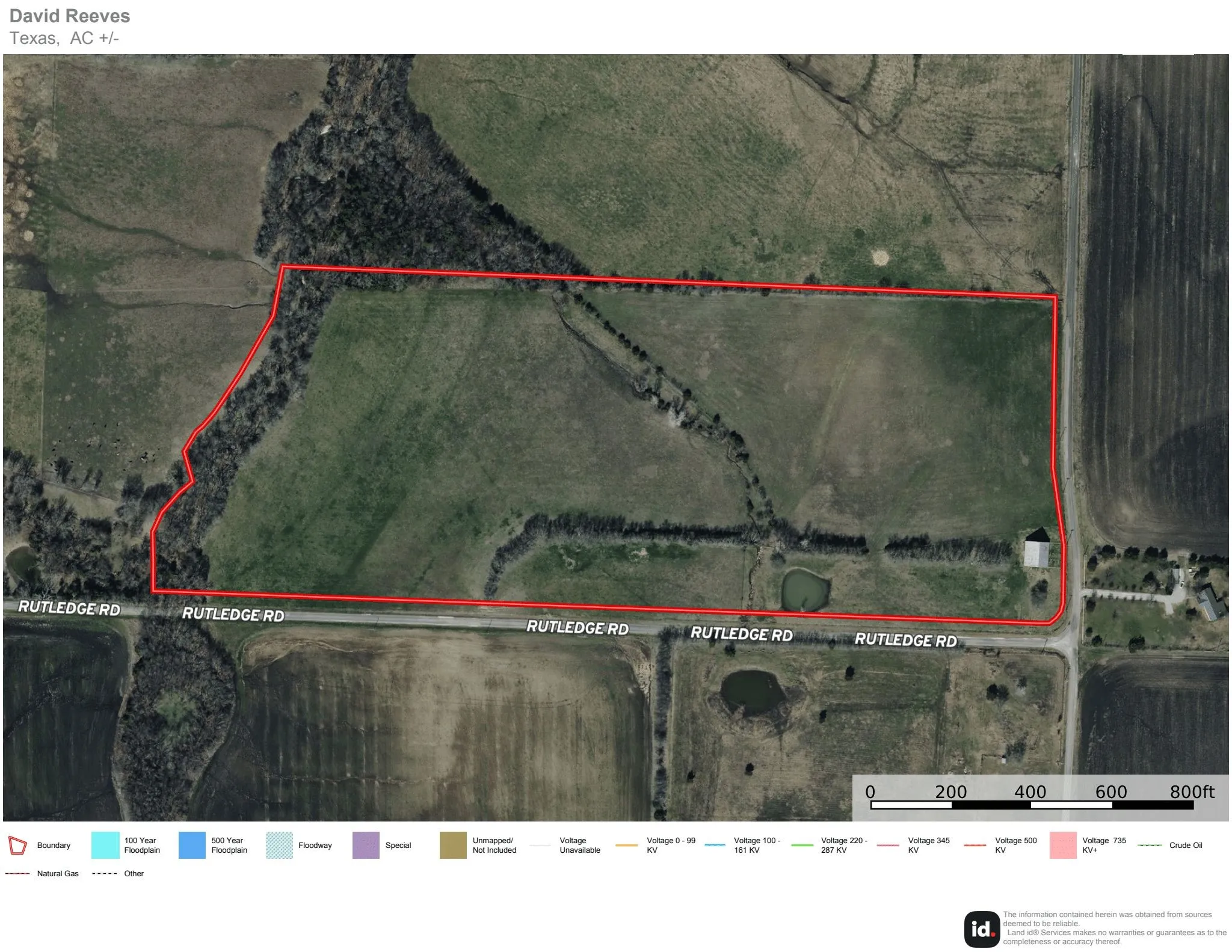 Property Map. An aerial view of the property with boundaries highlighted, including road access and scale indicators