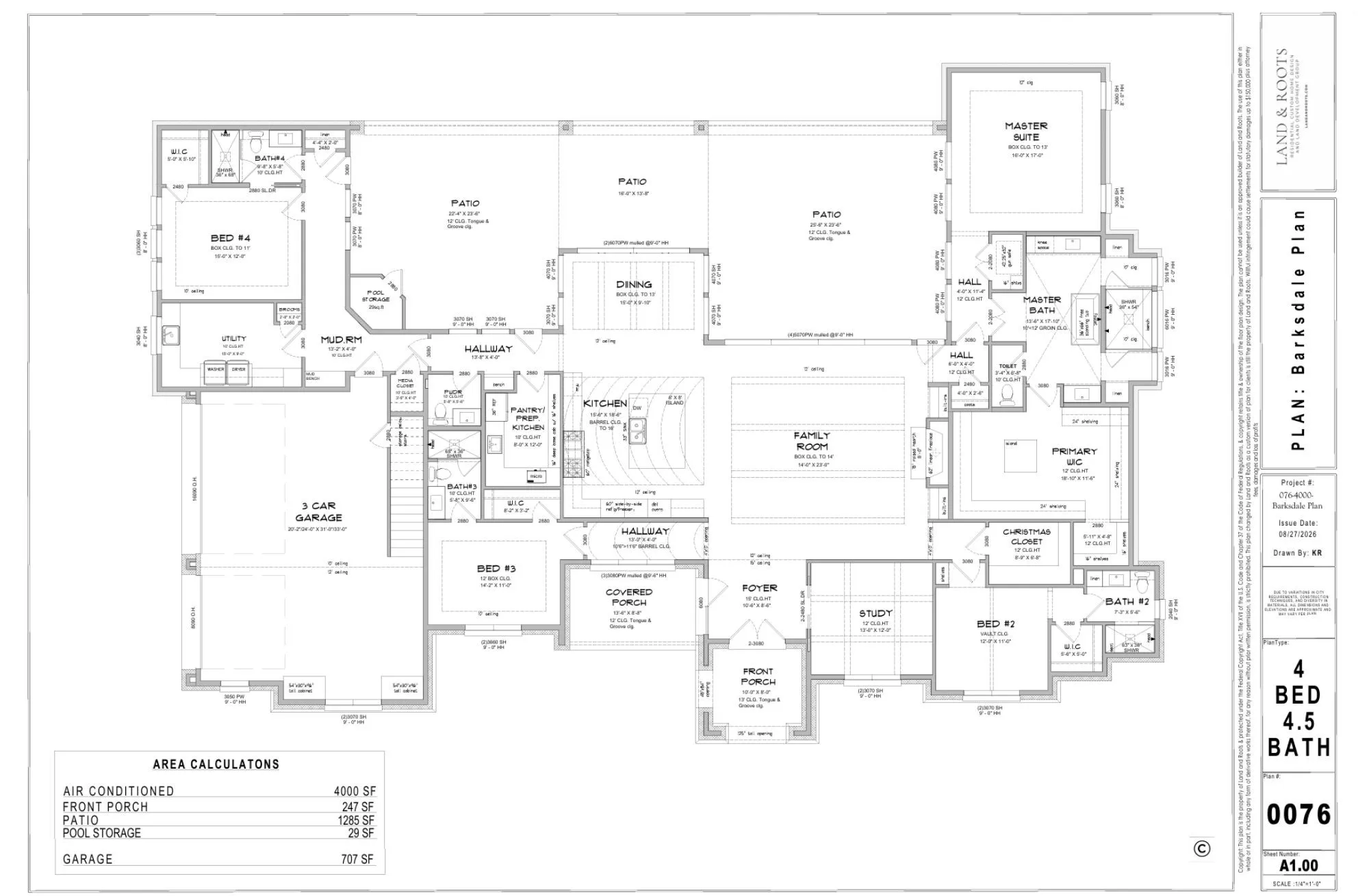 4000 sqft one story with 4 beds, 4 full ensuite baths, 1 half bath, a gameroom and an office. Tons of storage!