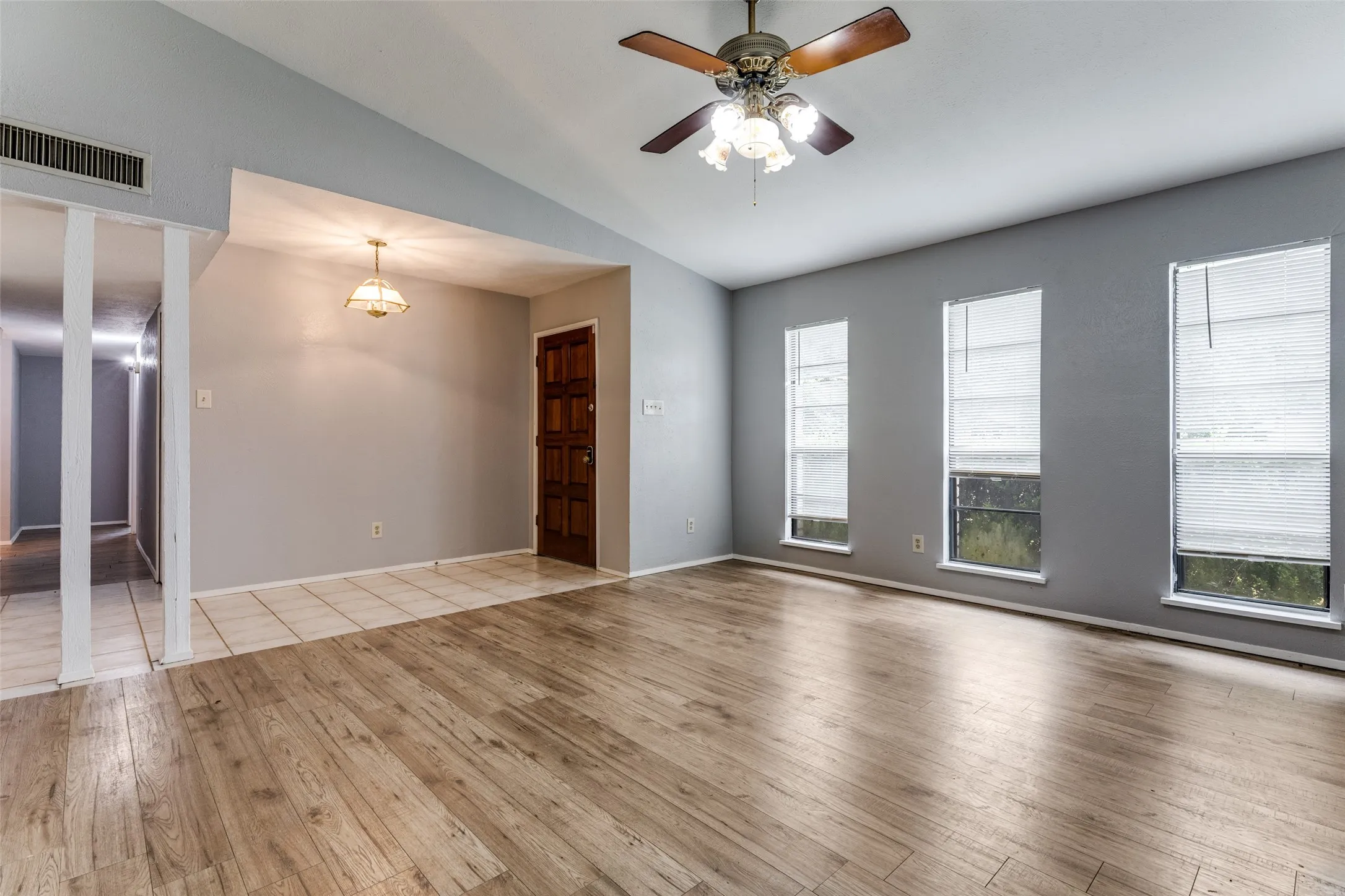 Living room, front entrance and main hallway