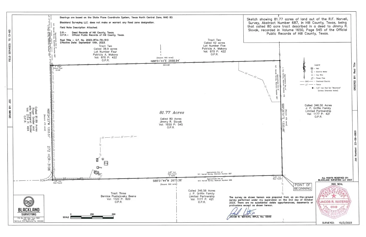 Survey Plat. Outlining the boundaries, dimensions, and acreage of the property