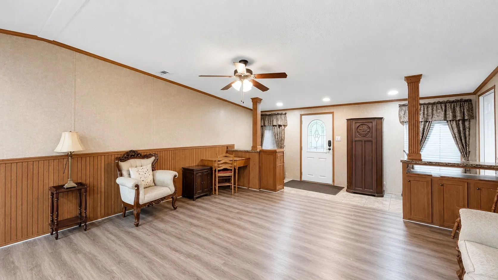 Front Door Entry to First Living Room in Double-Wide Home.