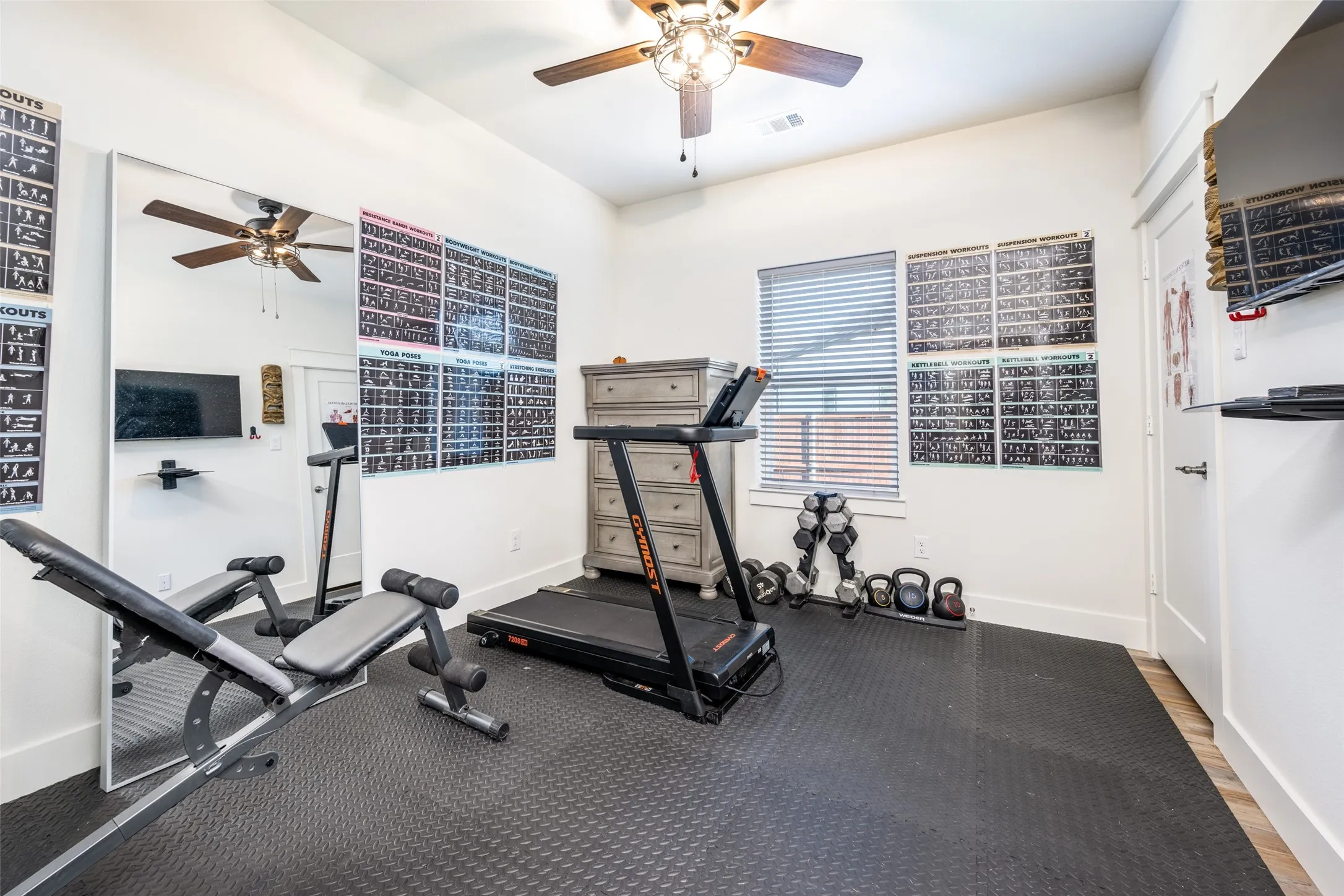 Bedroom being used as an exercise room